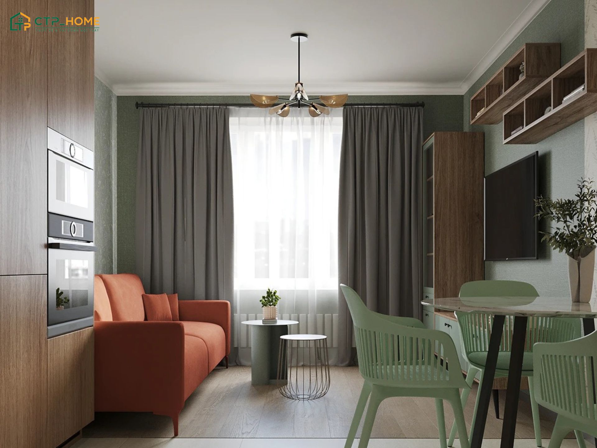 Phòng khách chung cư 55m2 sẽ được tính toán kỹ lưỡng từ màu sắc đến kích thước nội thất