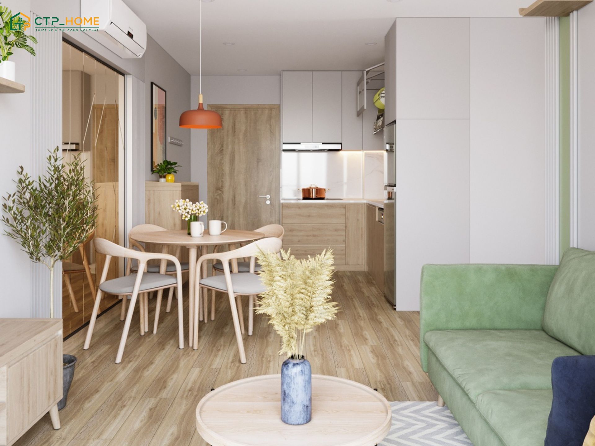 Mẫu thiết kế nội thất chung cư 55m2 tối giản sẽ sử dụng gam màu trung tính nhẹ nhàng làm chủ đạo