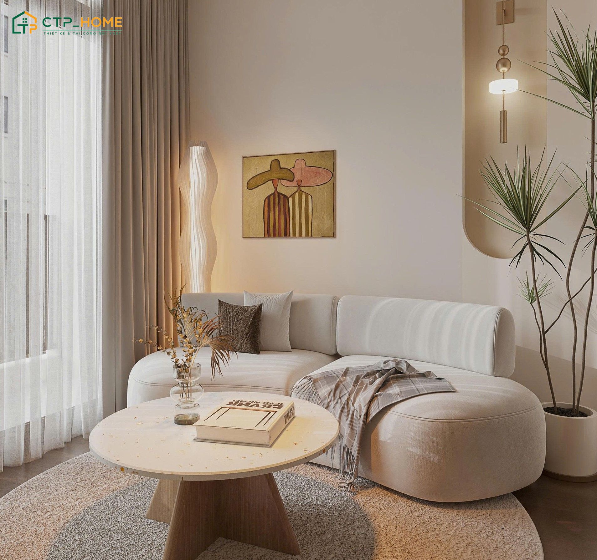 Mẫu thiết kế nội thất chung cư 55m2 Japandi sẽ đem lại một không gian sống thư thái và ấm cúng
