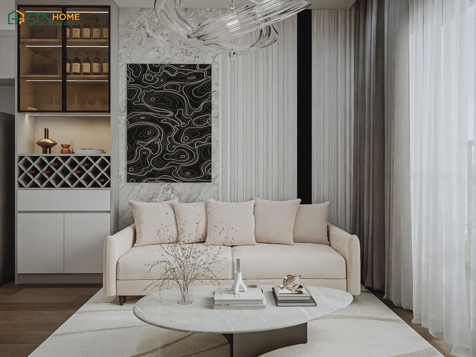 Mẫu thiết kế nội thất căn hộ chung cư 55m2 hiện đại với cách phối màu cá tính nhưng cực kỳ tinh tế