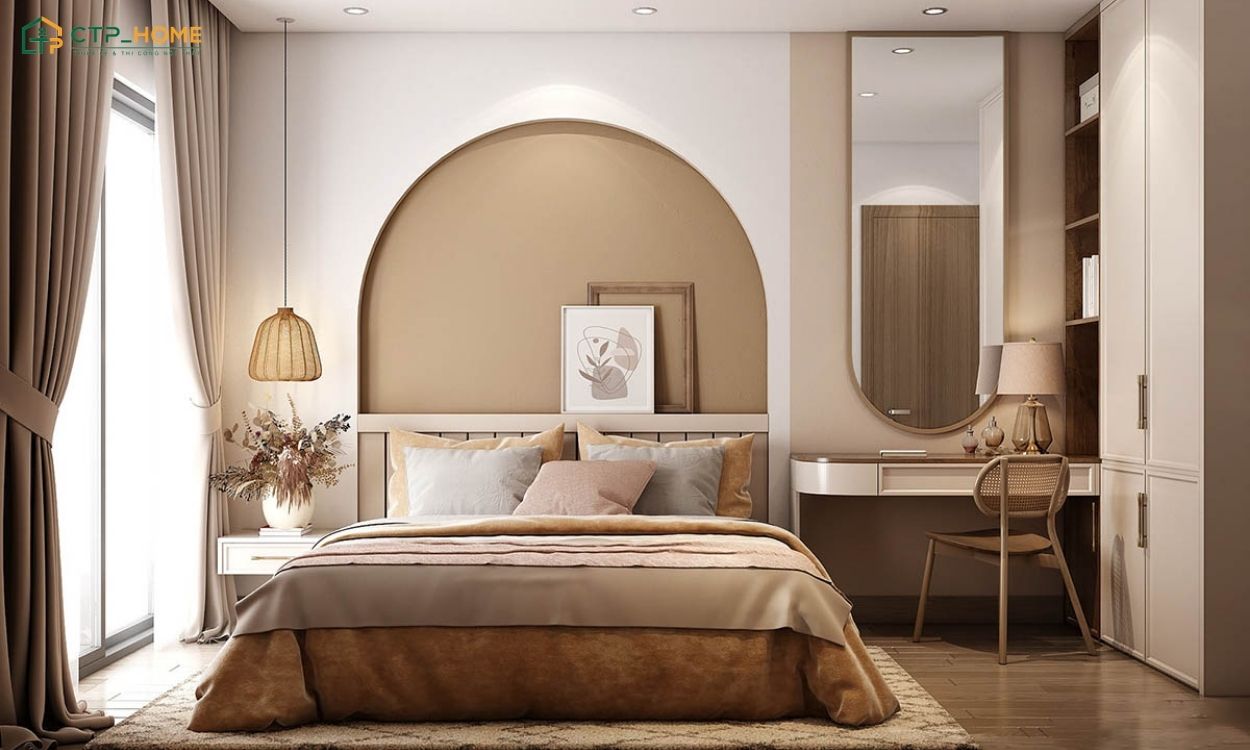 Mẫu thiết kế nội thất chung cư 60m2 màu trung tính sẽ được kết hợp với các tone màu khác để tạo chiều sâu