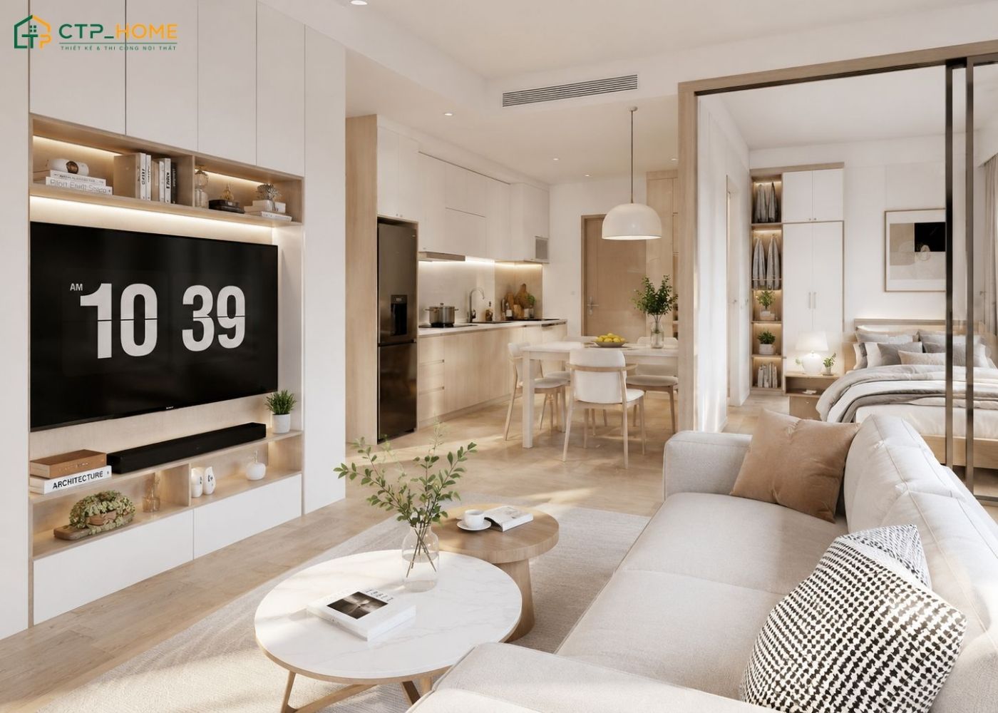 Mẫu thiết kế nội thất chung cư 60m2 Japandi được yêu thích nhờ vẻ đẹp nhẹ nhàng và thanh lịch