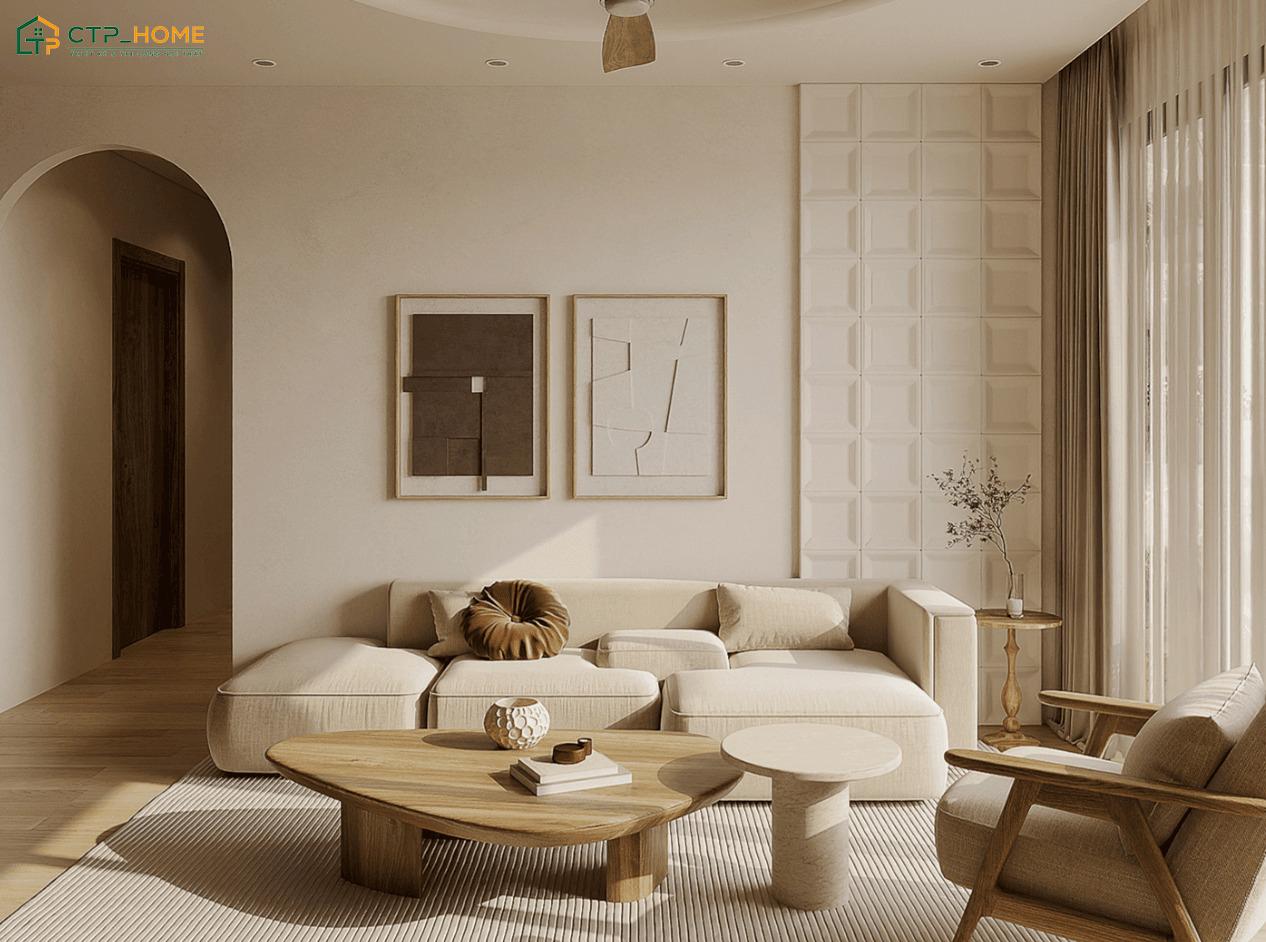 Nội thất trong chung cư 60m2 phong cách Japandi sẽ có thiết kế tối giản và đường nét mềm mại