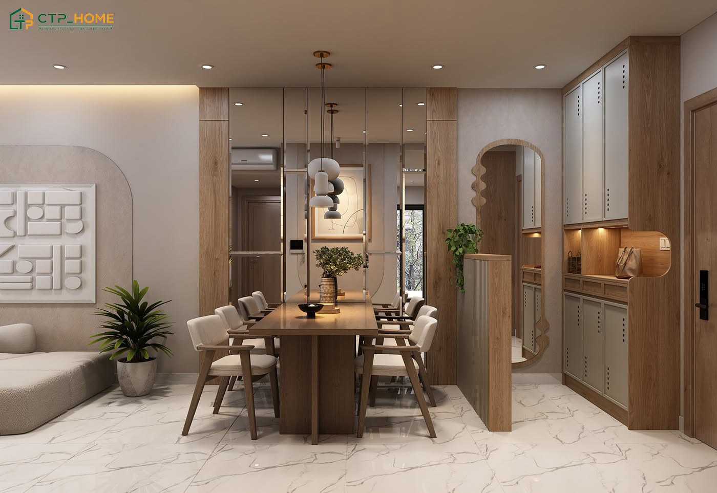 Mẫu thiết kế nội thất căn hộ chung cư 60m2 bằng gỗ tự nhiên sẽ kết hợp cùng các chi tiết trang trí mềm mại