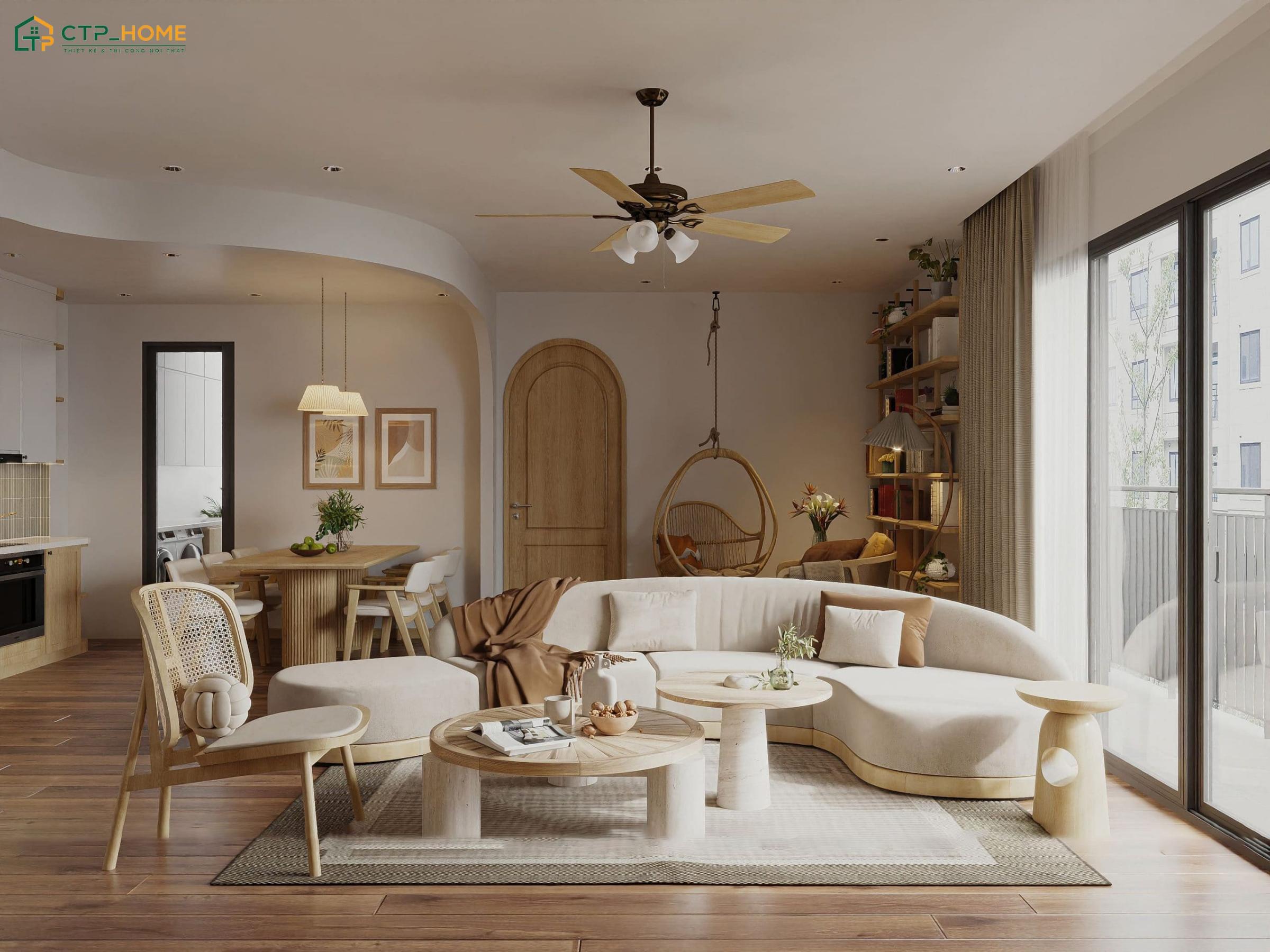 Mẫu thiết kế nội thất chung cư 60m2 sẽ bố trí không gian mở để tạo cảm giác thông thoáng hơn
