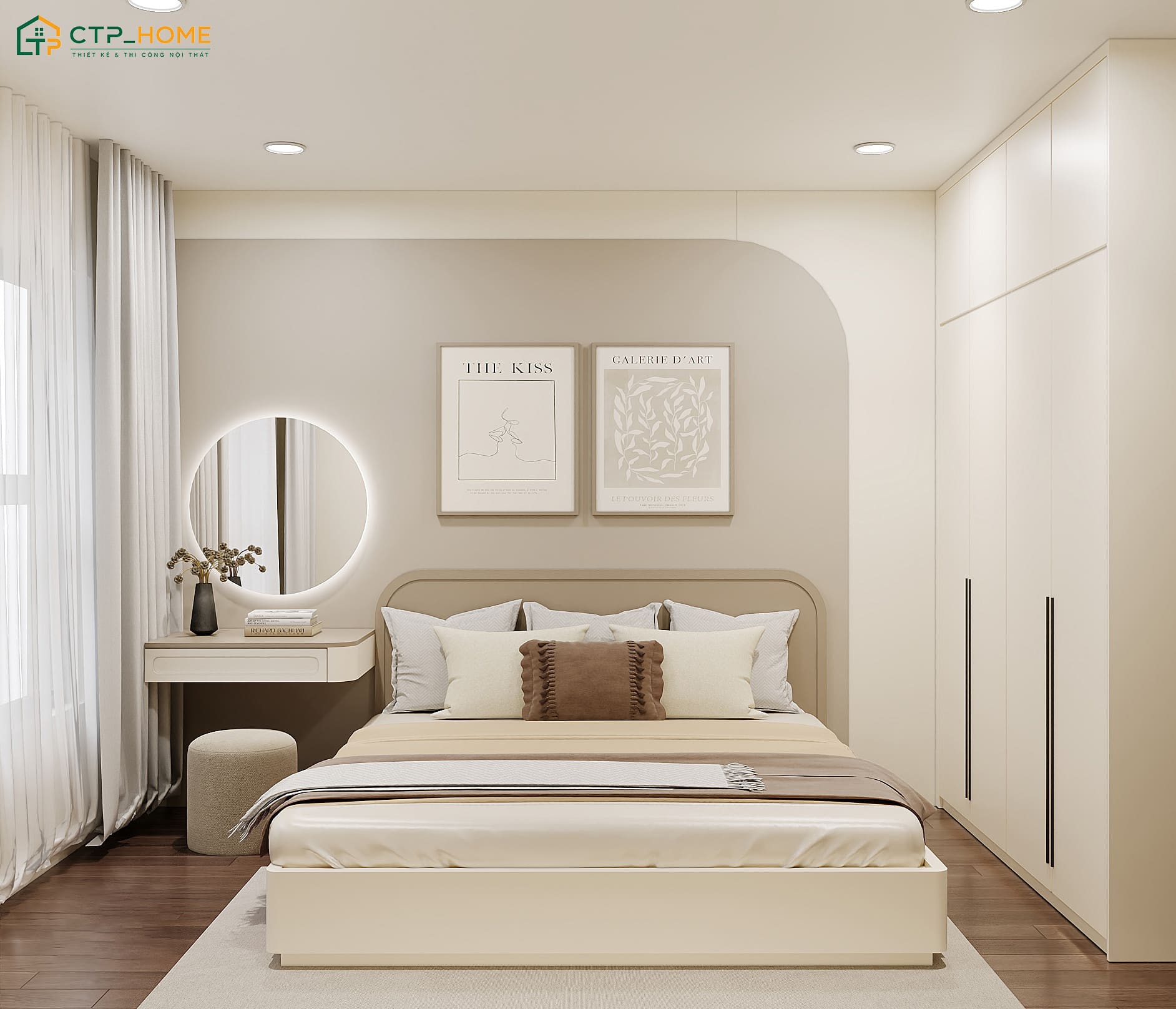 Phòng ngủ chung cư 60m2 thường sẽ sử dụng gam màu trung tính và chất liệu gỗ để tạo cảm giác ấm áp hơn