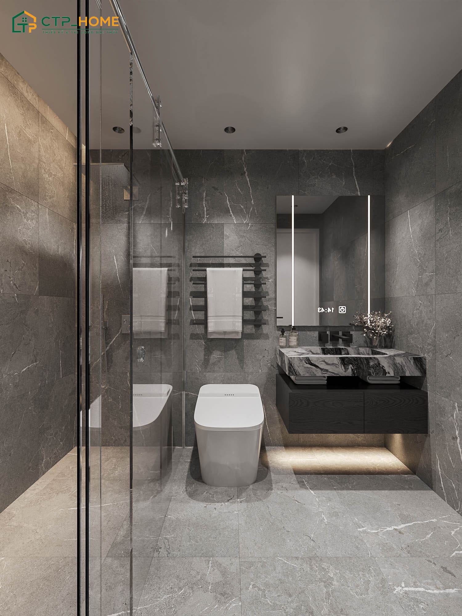 Thiết kế phòng tắm chung cư 60m2 cần phải đảm bảo sự gọn gàng, thông thoáng và an toàn khi sử dụng