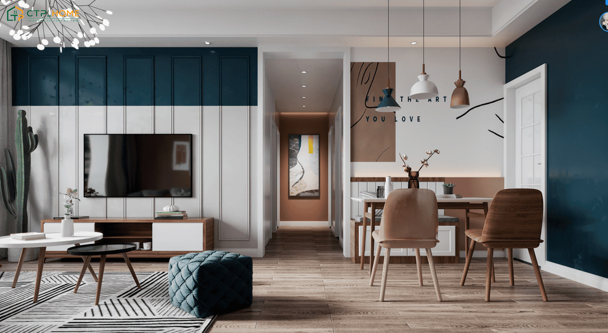 Thiết kế căn hộ 60m2 theo xu hướng mở giúp gia tăng sự thông thoáng cho toàn bộ không gian