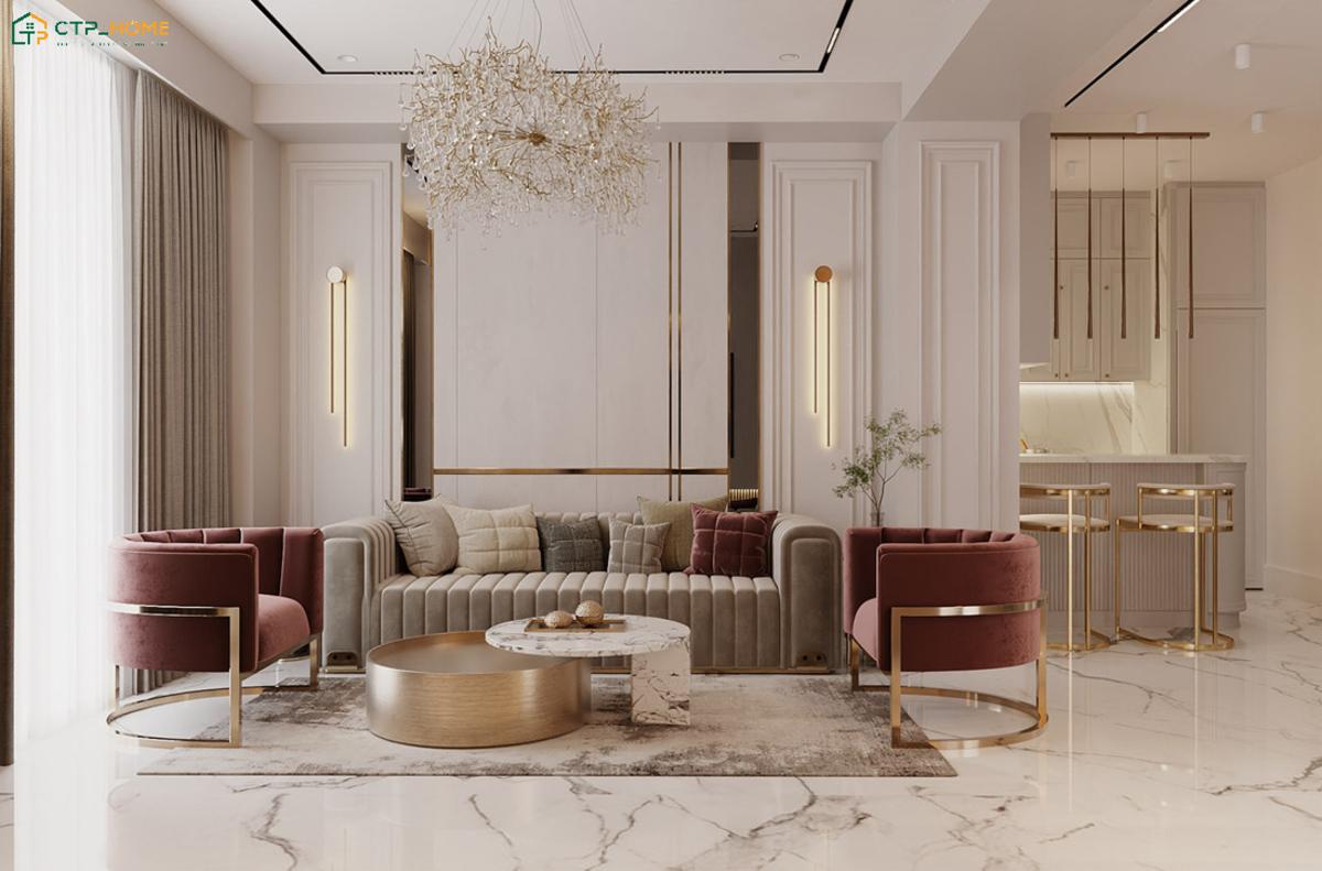 Mẫu thiết kế nội thất chung cư 65m2 tân cổ điển gây ấn tượng với vẻ đẹp trang nhã và cuốn hút