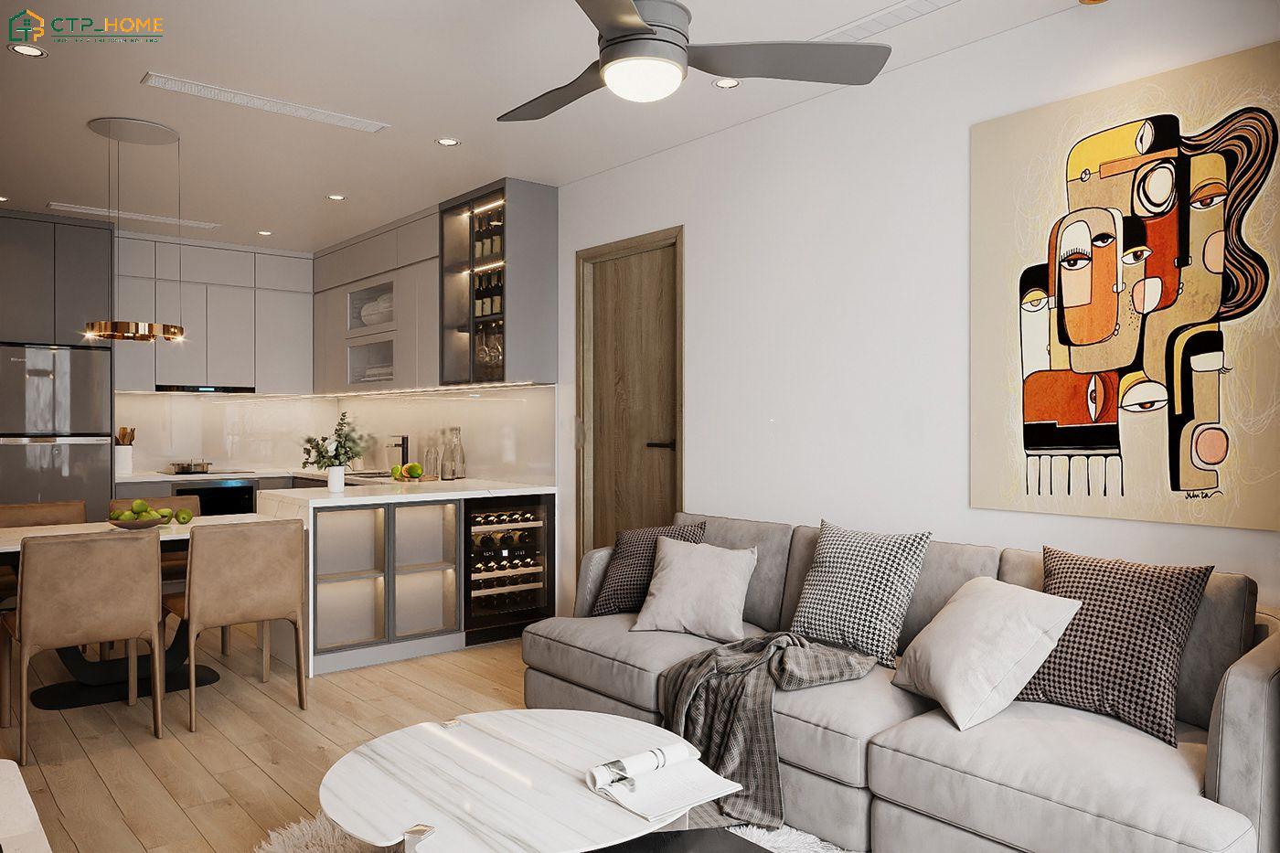 Chung cư 65m2 hiện đại thường ưu tiên xu hướng thiết kế mở để tạo cảm giác thông thoáng hơn