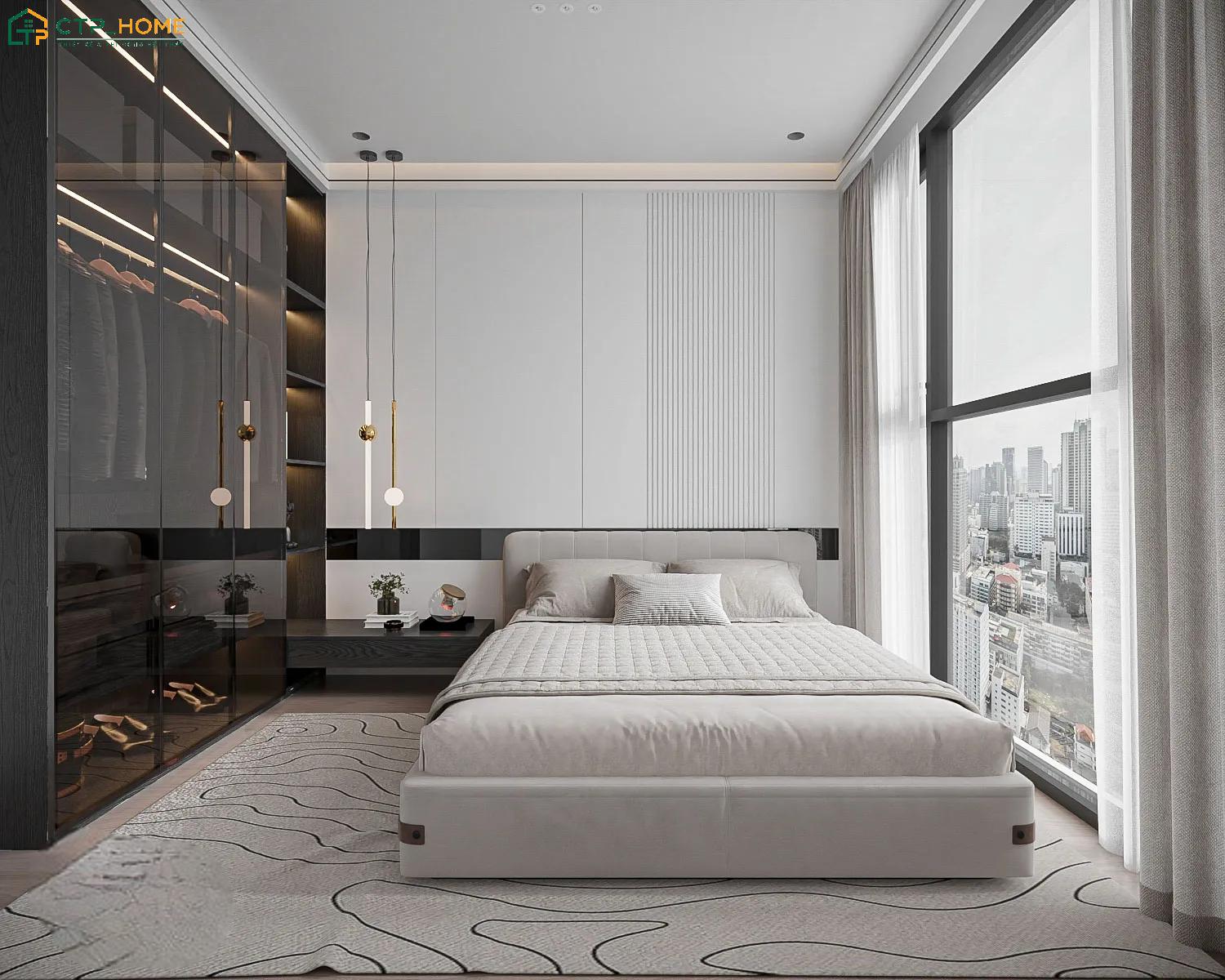 Không gian phòng ngủ phụ sẽ sử dụng các đường bo cong mềm mại ở giường ngủ để tạo điểm nhấn