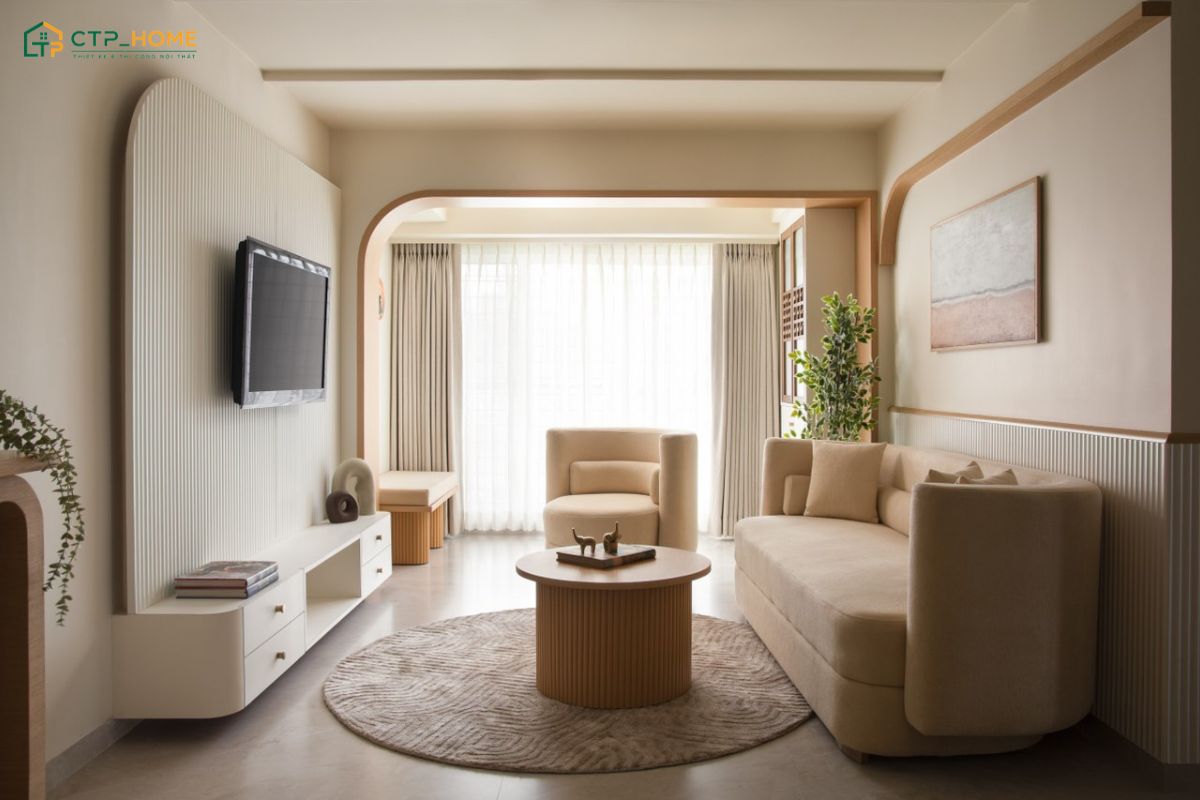 Việc tận dụng nguồn ánh sáng tự nhiên sẽ giúp chung cư 70m2 Japandi luôn thông thoáng và dễ chịu
