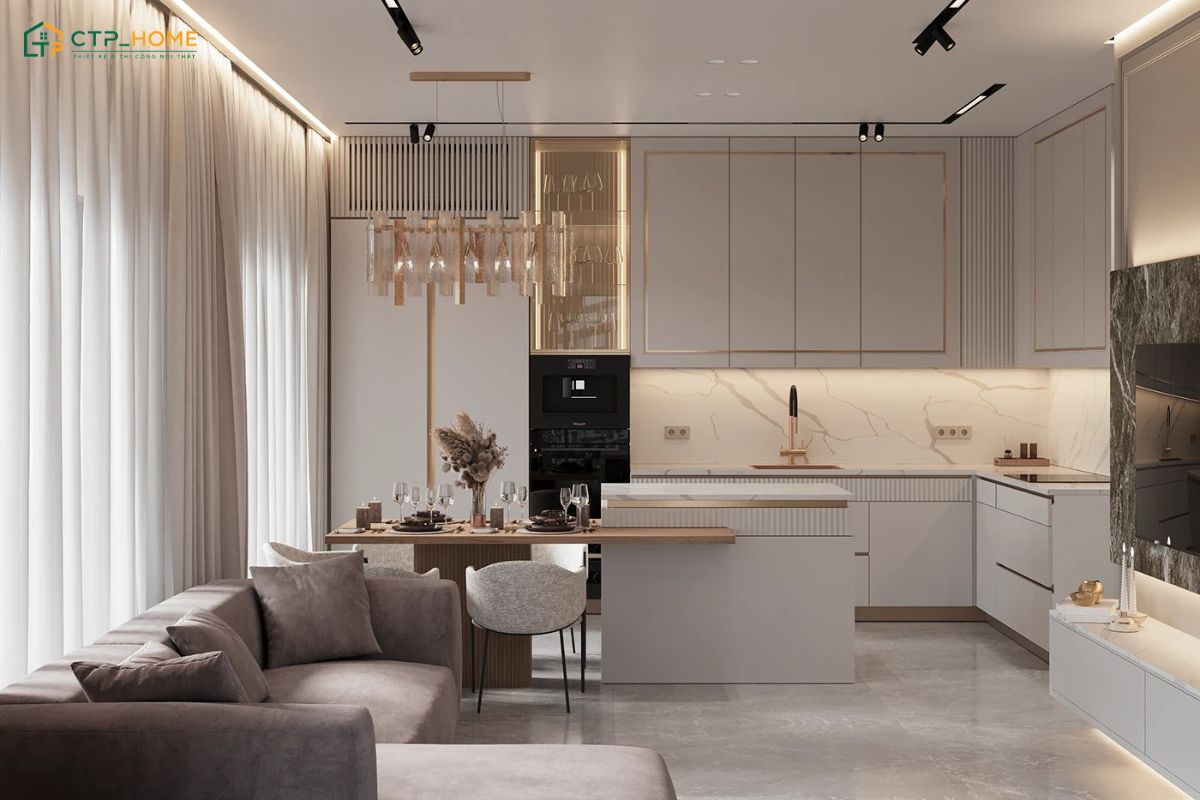 Căn hộ 70m2 phong cách sang trọng sẽ tiết chế các chi tiết rườm rà để đảm bảo sự thông thoáng