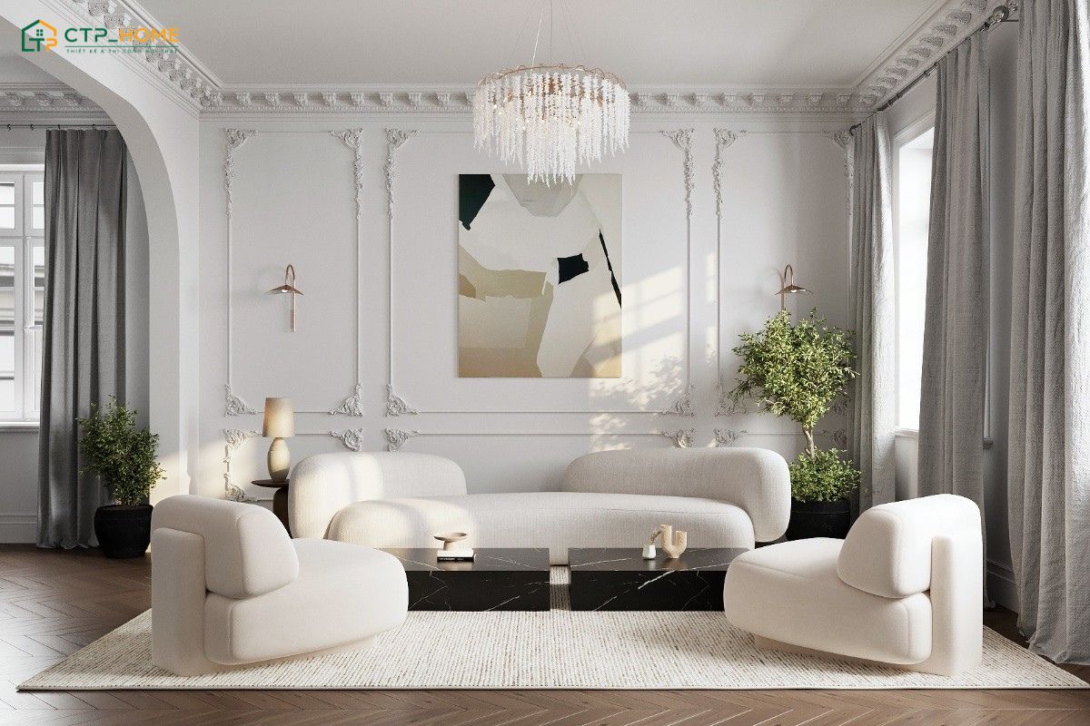 Mẫu thiết kế chung cư 70m2 tân cổ điển sẽ lược bớt các chi tiết rườm rà để đảm bảo sự thông thoáng
