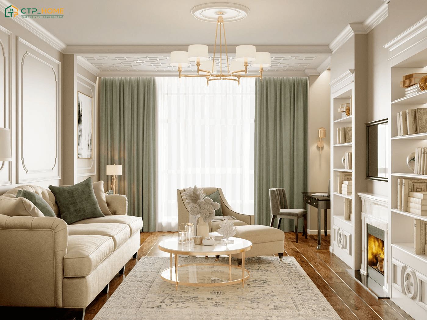 Phong cách tân cổ điển sẽ sử dụng gam màu trang nhã để làm nổi bật các chi tiết decor trong chung cư 70m2