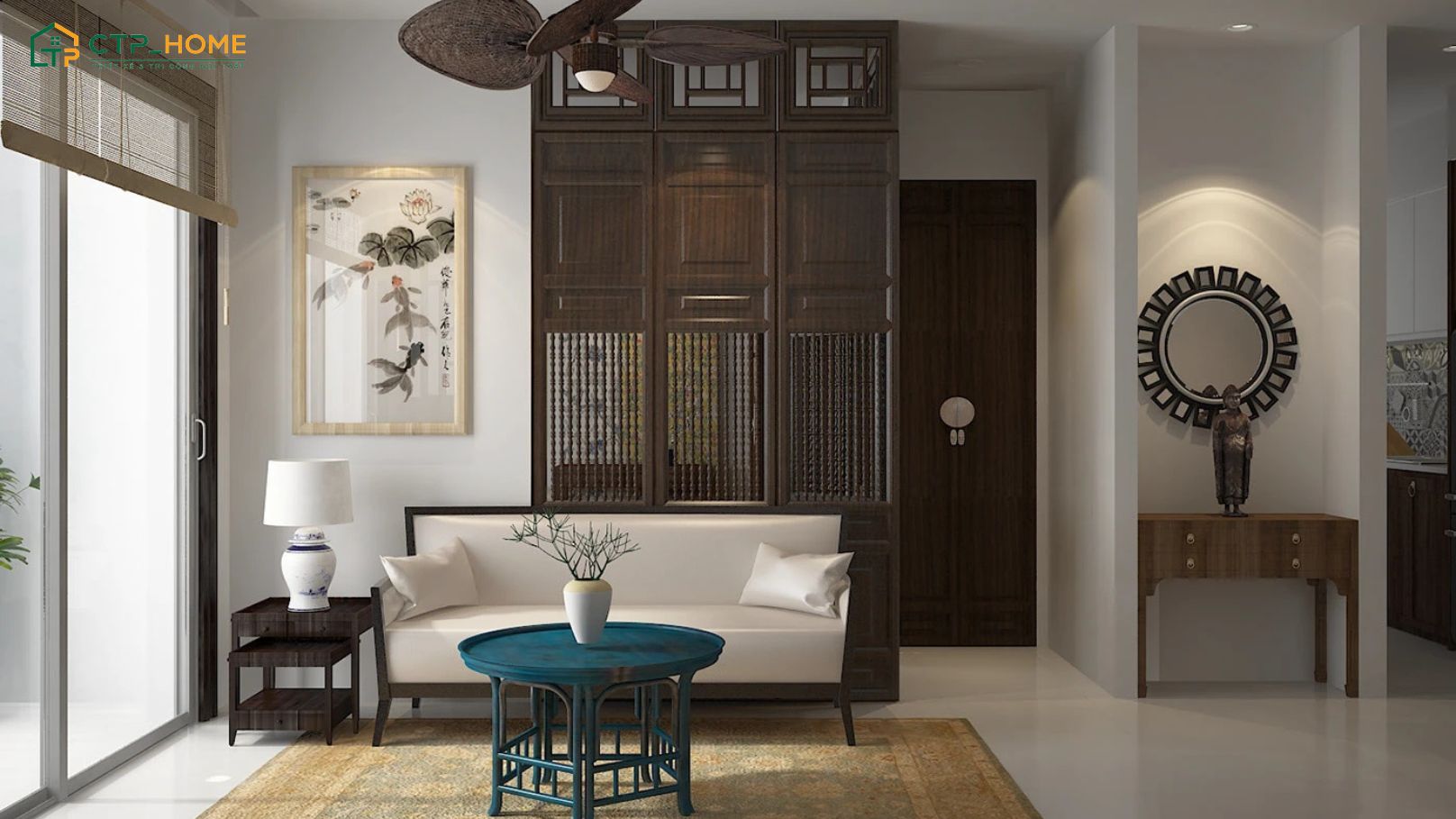 Mẫu thiết kế nội thất nhà chung cư 70m2 phong cách Indochine sẽ mang đến vẻ đẹp hoài cổ, mộc mạc