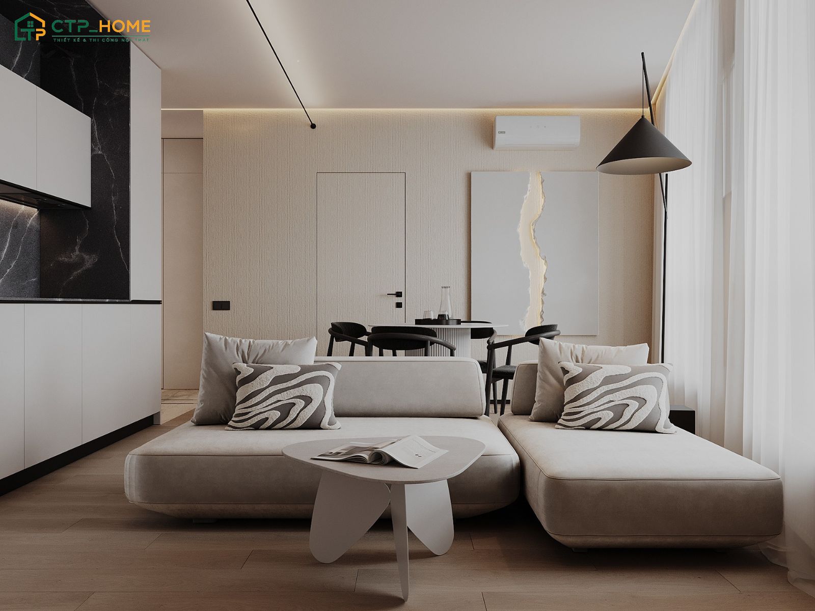 Mẫu thiết kế chung cư 70m2 tối giản sẽ sử dụng nội thất tinh tế để đảm bảo sự tiện nghi mà không lo lỗi thời