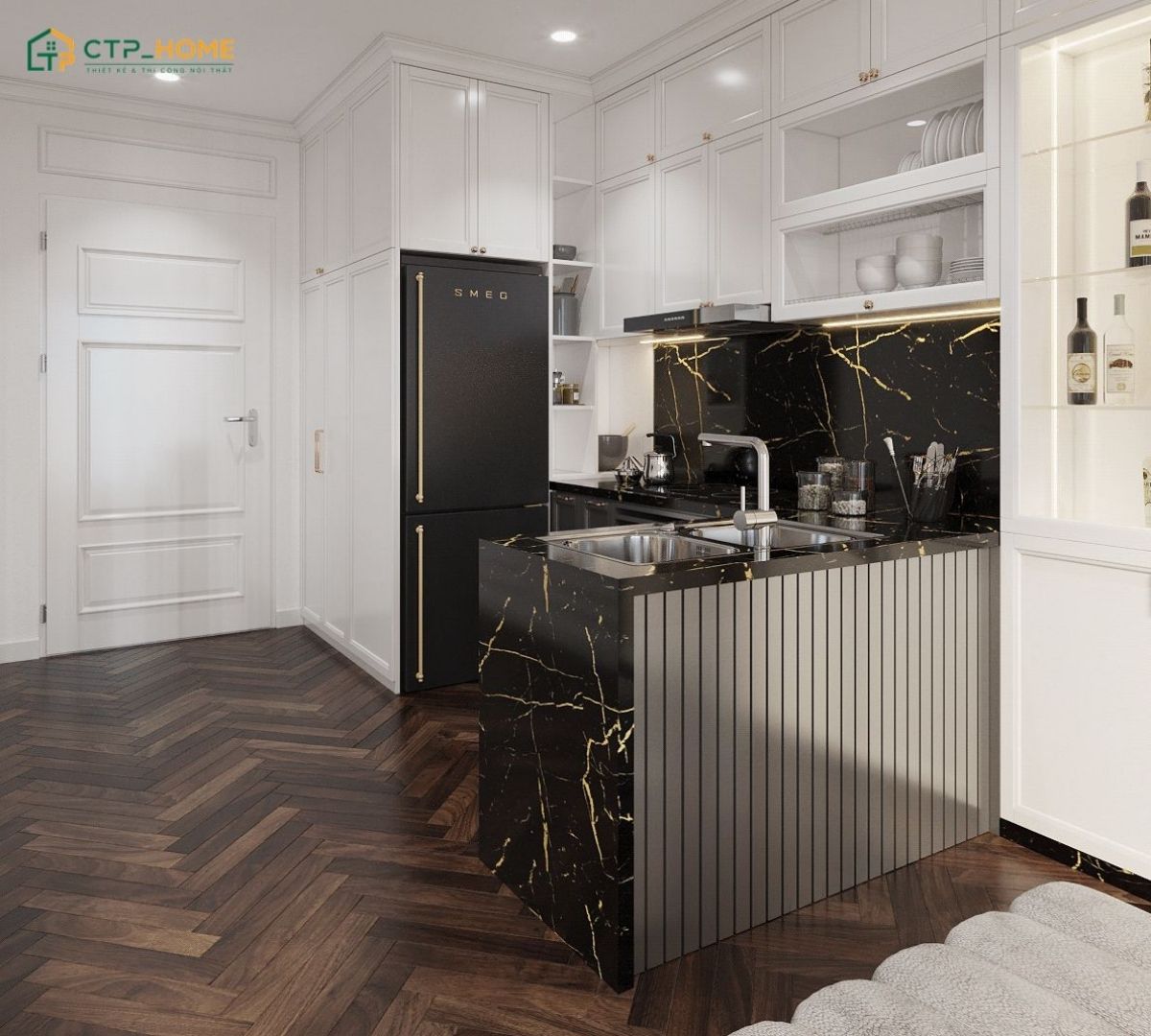 Phòng bếp chung cư 70m2 cần được bố trí khoa học để đảm bảo sự thuận tiện khi nấu nướng