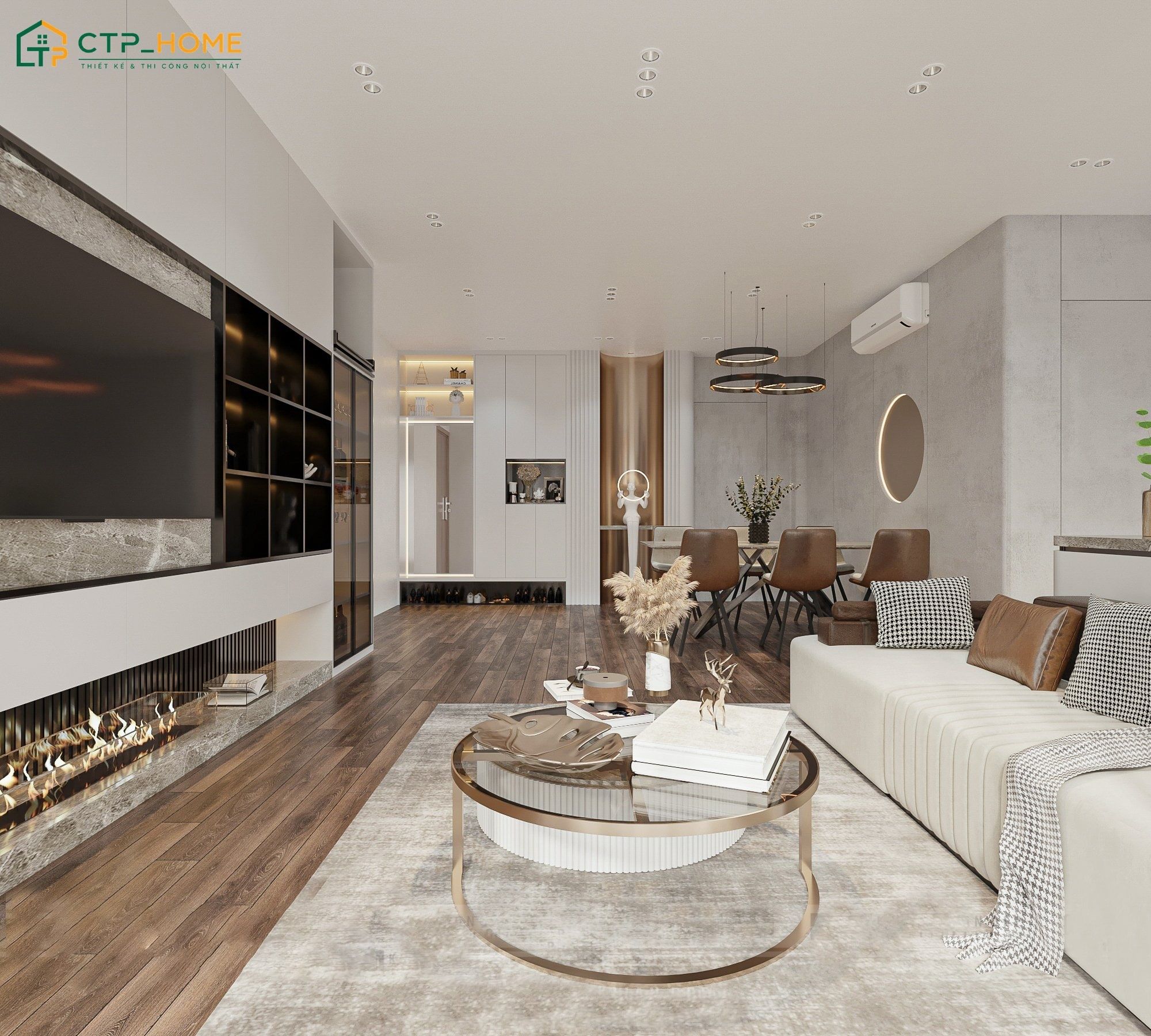 Mẫu thiết kế nội thất chung cư 70m2 hiện đại sẽ sử dụng vật liệu cao cấp cùng cách phối màu cá tính