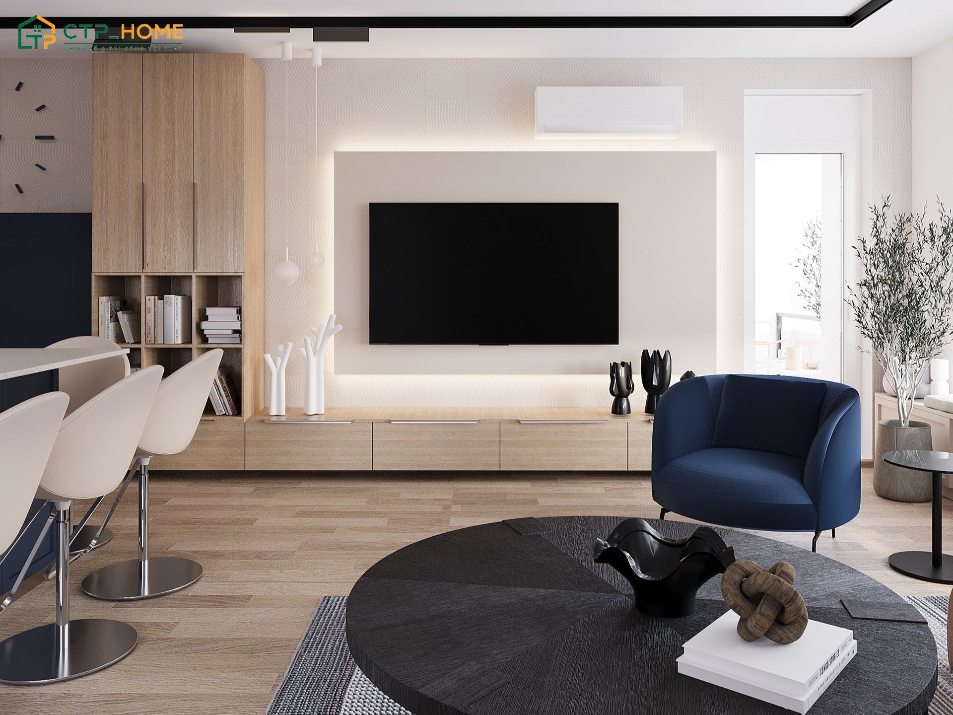 Nội thất chung cư 70m2 hiện đại với đường nét gọn gàng nên sẽ giúp không gian luôn thông thoáng