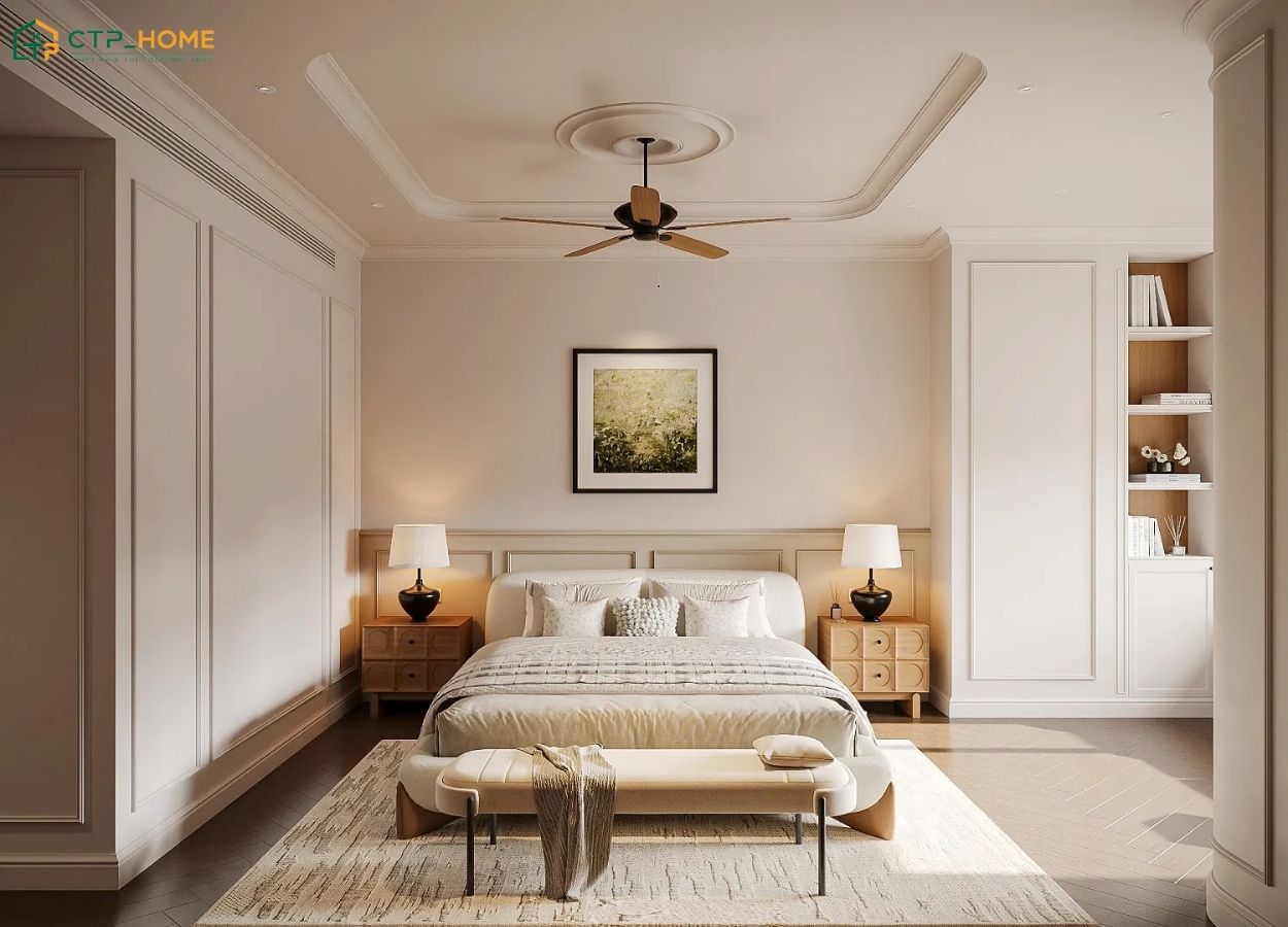 Mẫu thiết kế nội thất nhà chung cư 75m2 tân cổ điển với các món đồ nội thất được bố trí hài hòa