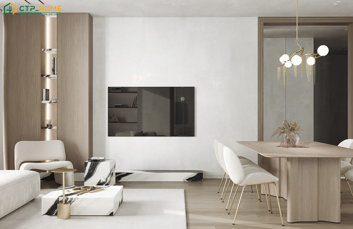 Mẫu thiết kế nội thất chung cư 75m2 tối giản sẽ ưu tiên nội thất tinh gọn và bảng màu tươi sáng