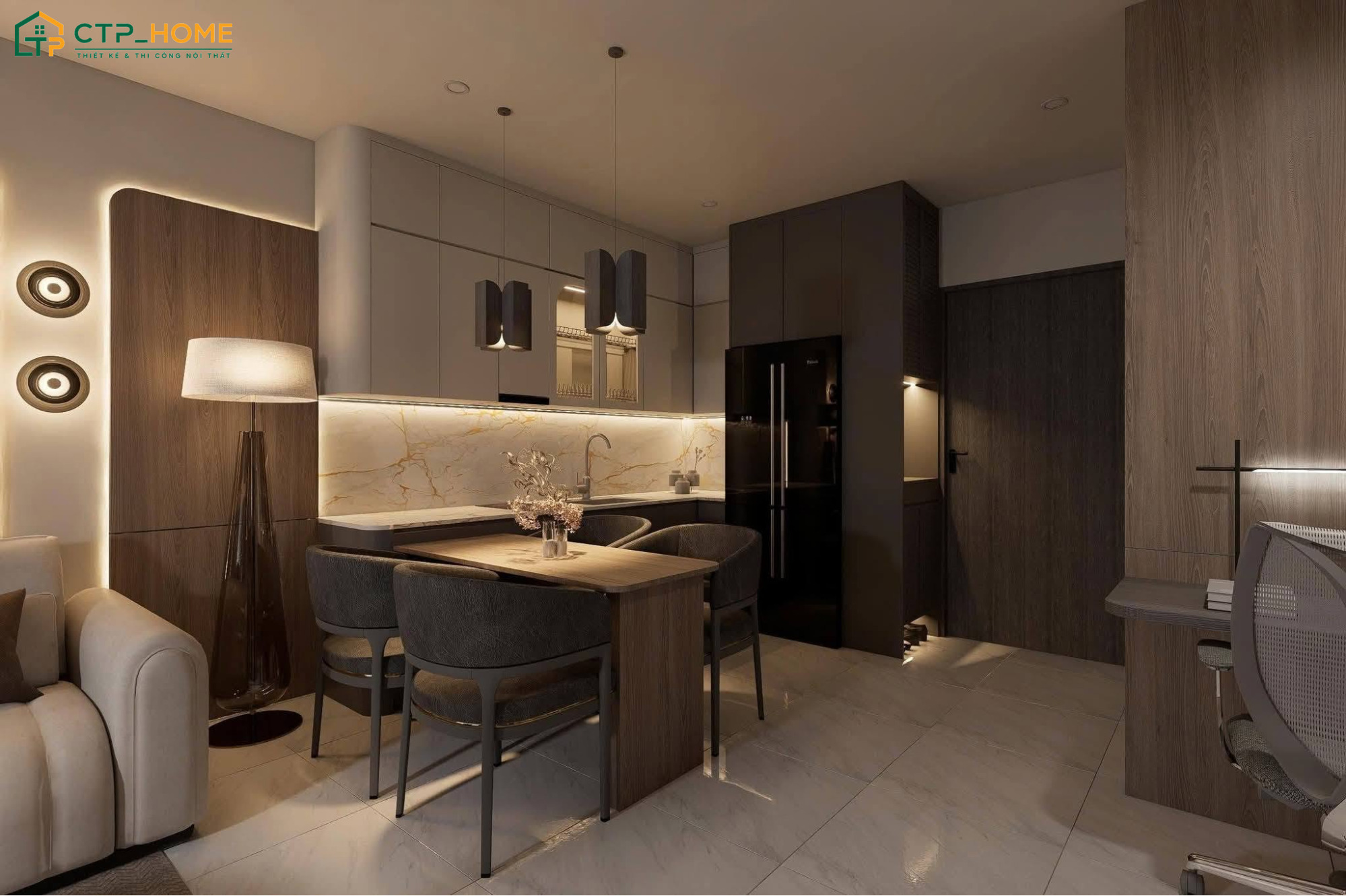 Khu vực phòng bếp sẽ được bố trí đơn giản nhưng vẫn đảm bảo đầy đủ tiện nghi khi sử dụng