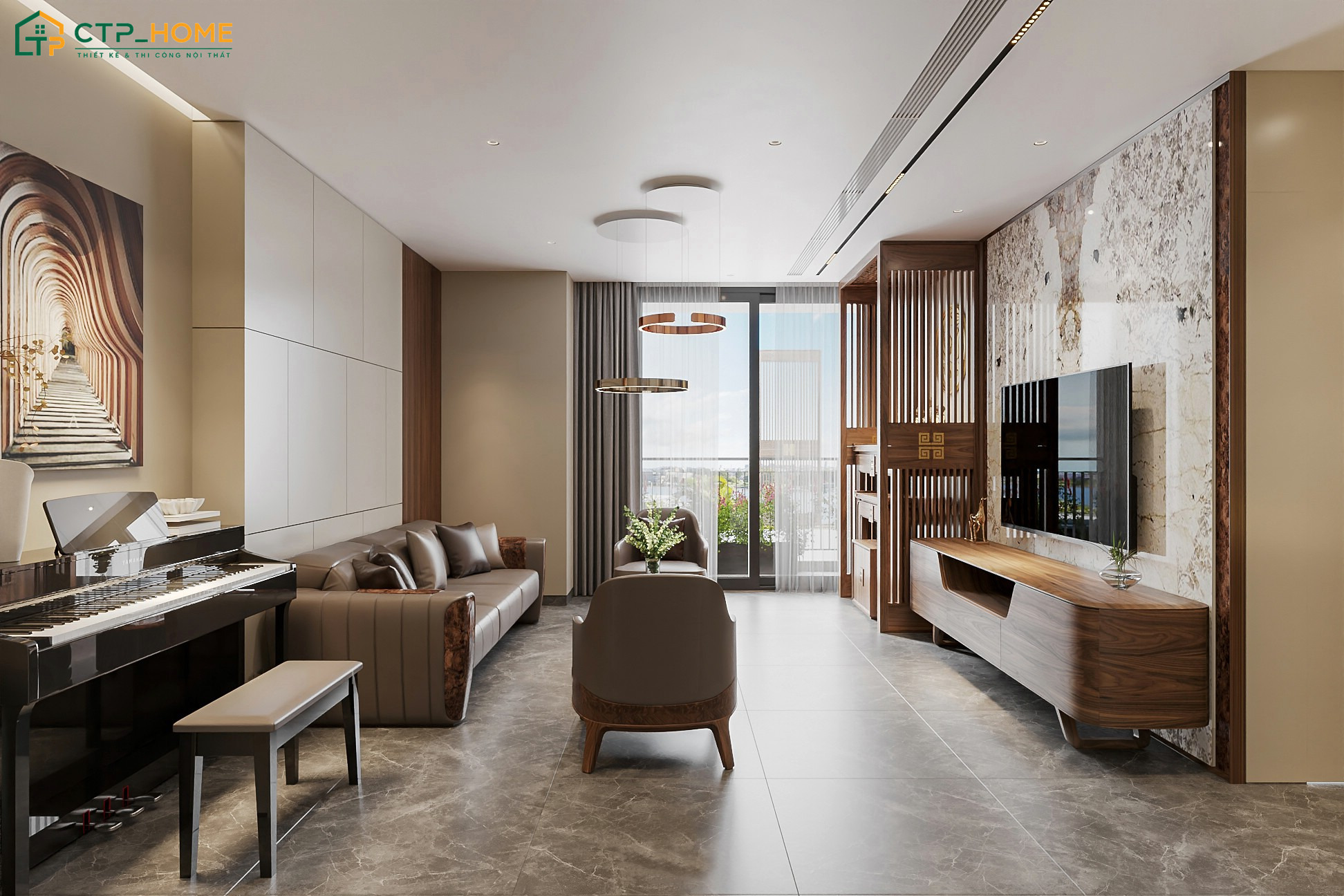 Bố trí nội thất căn hộ 75m2 khoa học với các khu vực chức năng được sắp xếp hợp lý giúp tạo sự tiện nghi khi sử dụng