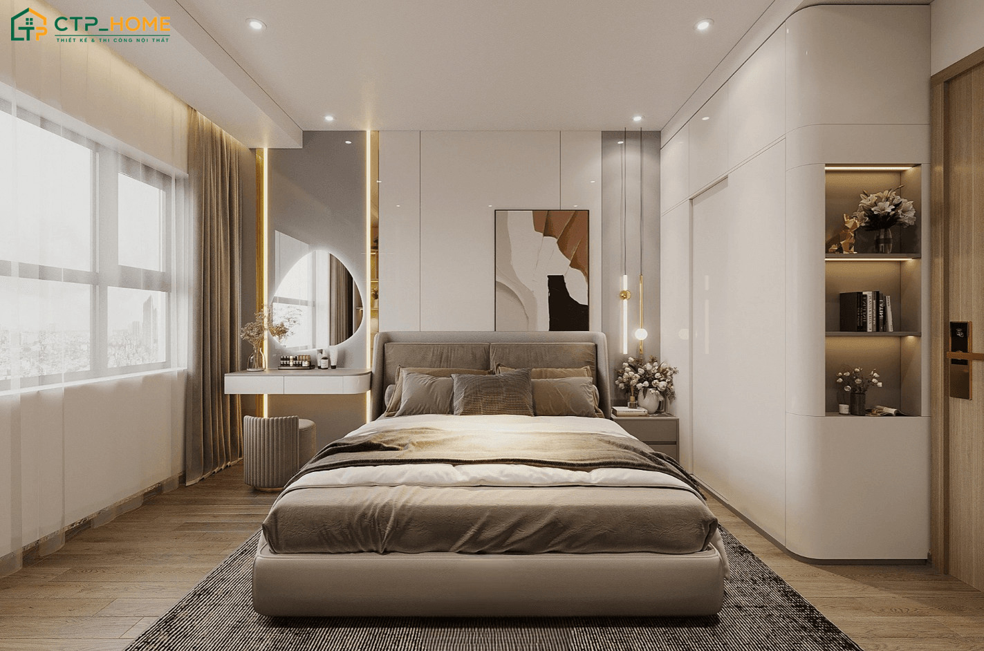 Mẫu thiết kế nội thất căn hộ chung cư 75m2 hiện đại sẽ sử dụng màu trung tính để tạo cảm giác thoáng đãng hơn