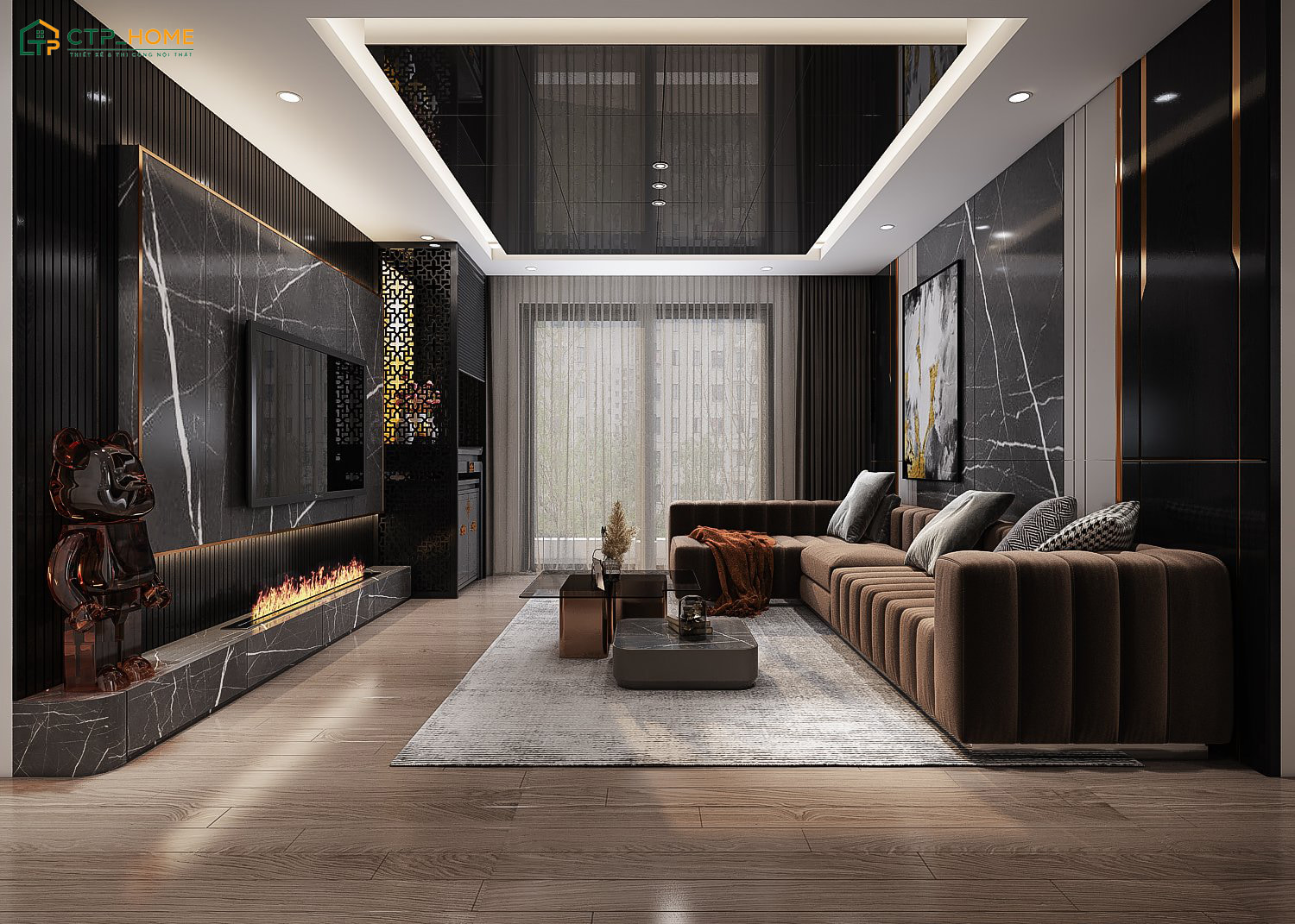 Mẫu thiết kế nội thất chung cư 80m2 Luxury sẽ ưu tiên các chất liệu cao cấp như gỗ tự nhiên, đá Marble