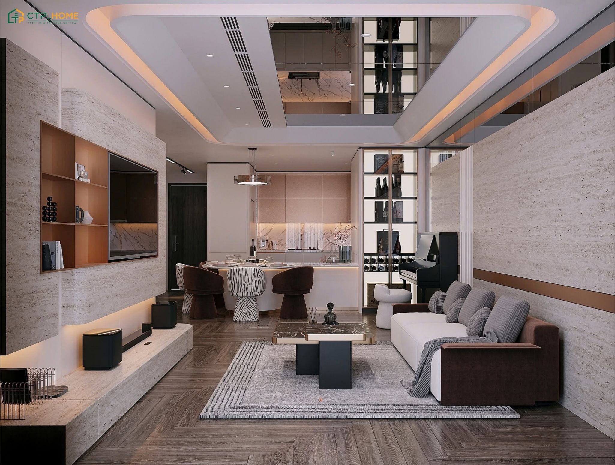 Mẫu thiết kế nội thất chung cư 90m2 hiện đại sẽ mang đến một không gian sống trẻ trung và năng động