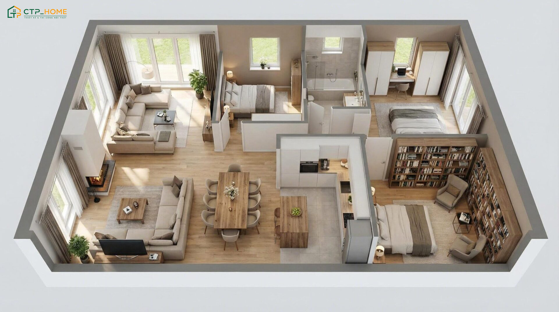 Thiết kế nội thất chung cư 90m2 cho gia đình có 2 thế hệ cần có cách phân chia không gian hợp lý