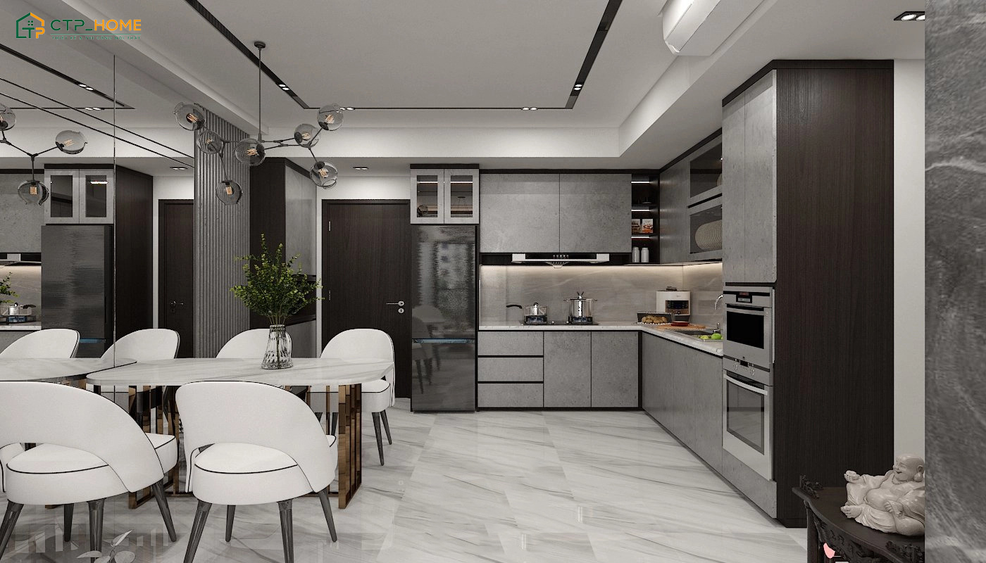 Không gian khách, bếp và bàn ăn sẽ được bố trí liền thông với nhau để gia tăng độ thông thoáng cho căn nhà