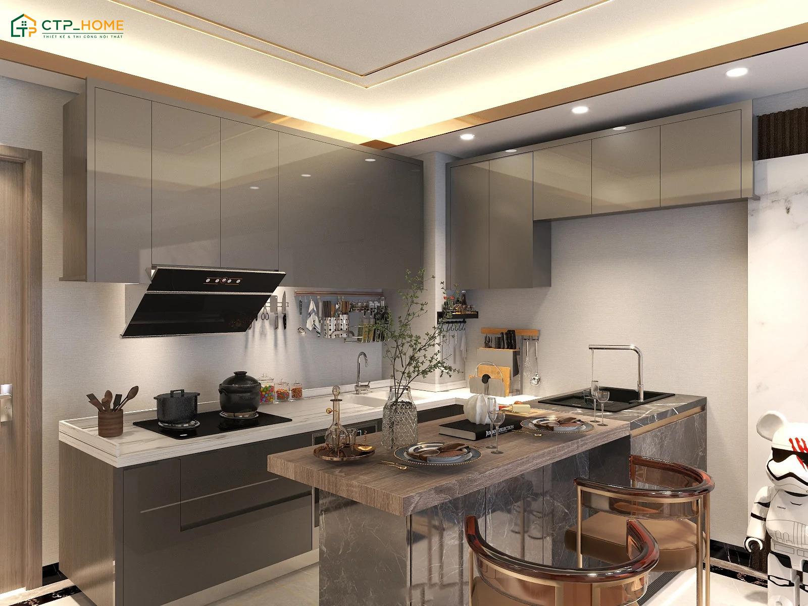 Mẫu thiết kế nội thất chung cư 90m2 Luxury thường sử dụng những chất liệu cao cấp như đá marble hay kim loại ánh kim