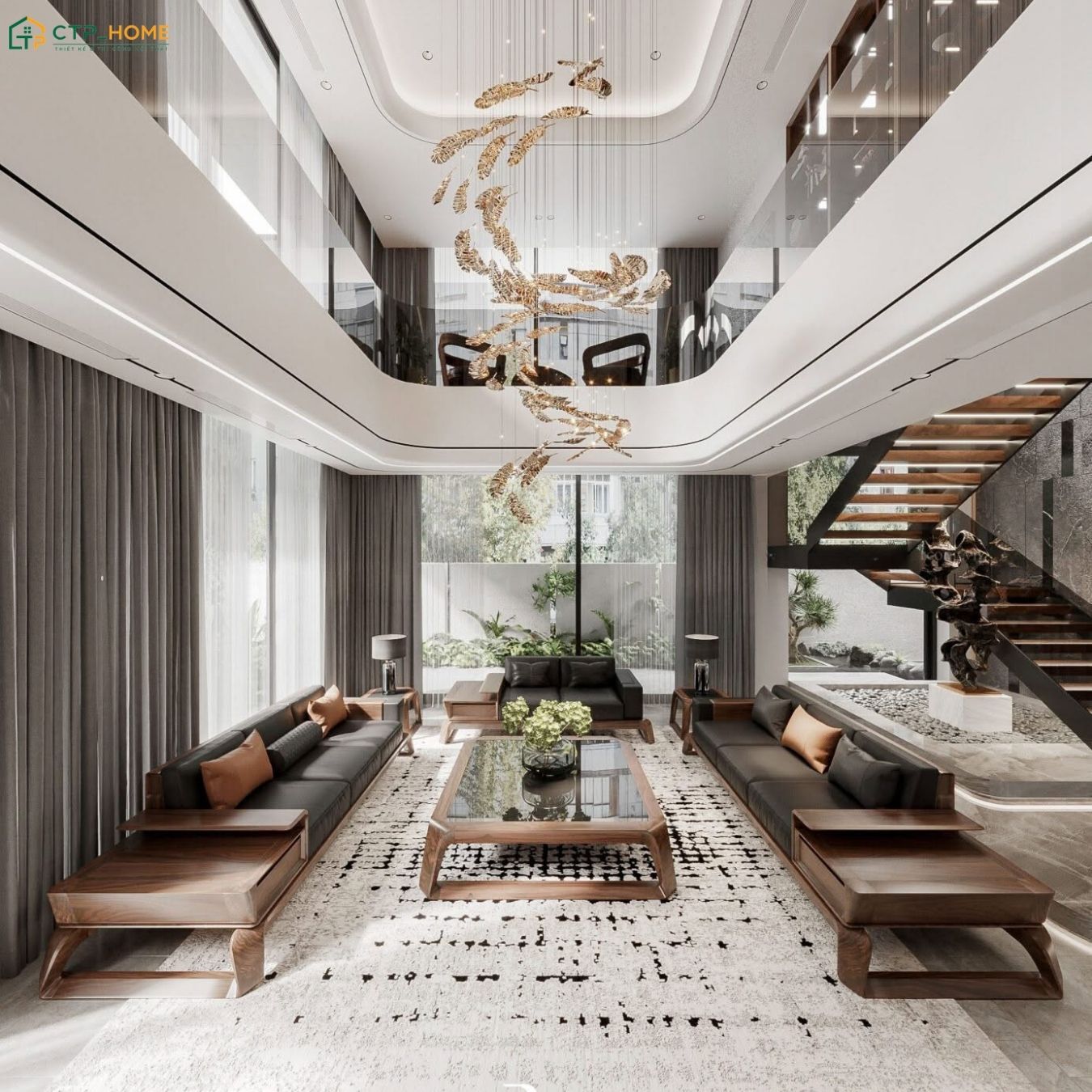 Mẫu thiết kế nội thất nhà phố 4 tầng hiện đại thường bố trí không gian mở để tận dụng nguồn ánh sáng tự nhiên