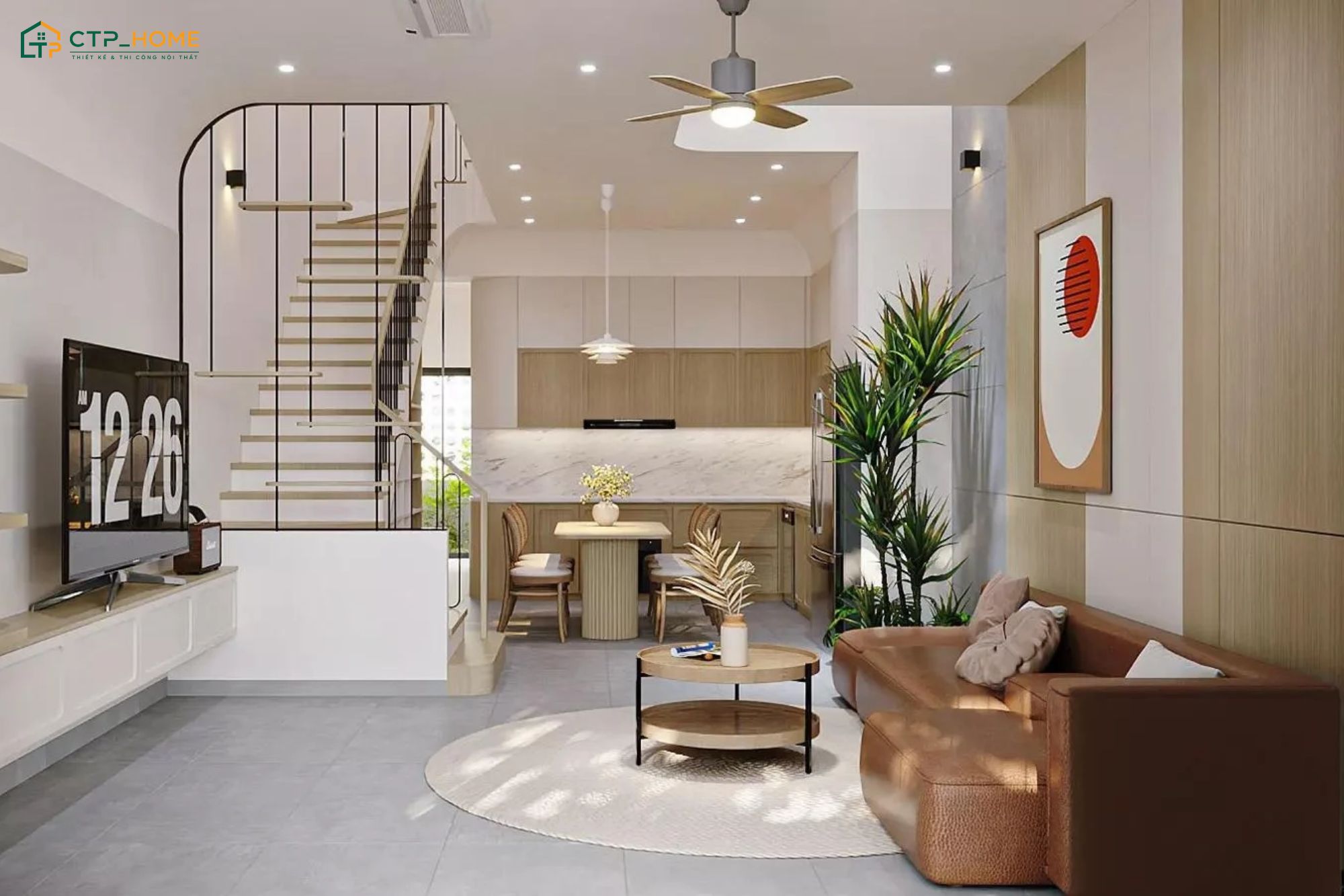 Thiết kế phòng khách liền bếp 15m2 giúp không gian trở nên rộng rãi và thông thoáng hơn