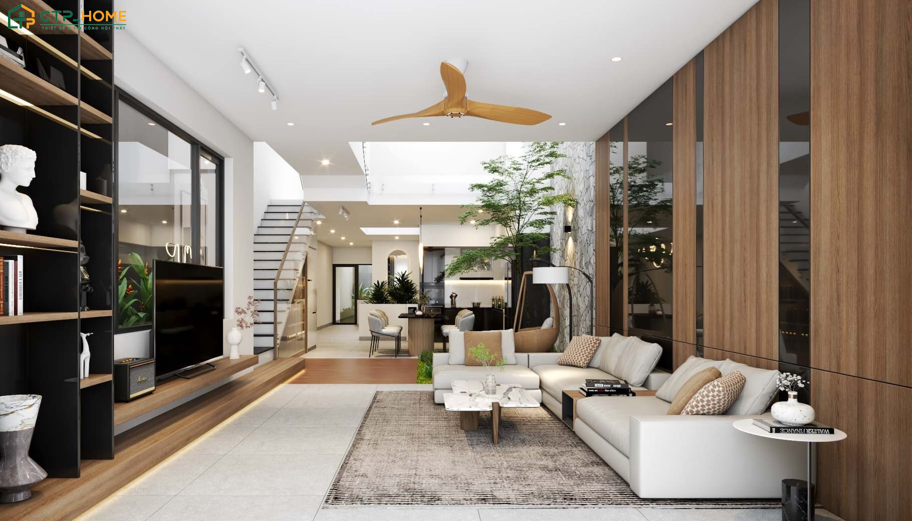 Không gian phòng khách 20m2 liền phòng bếp nhà ống cần đảm bảo sự hài hòa giữa công năng và tính thẩm mỹ