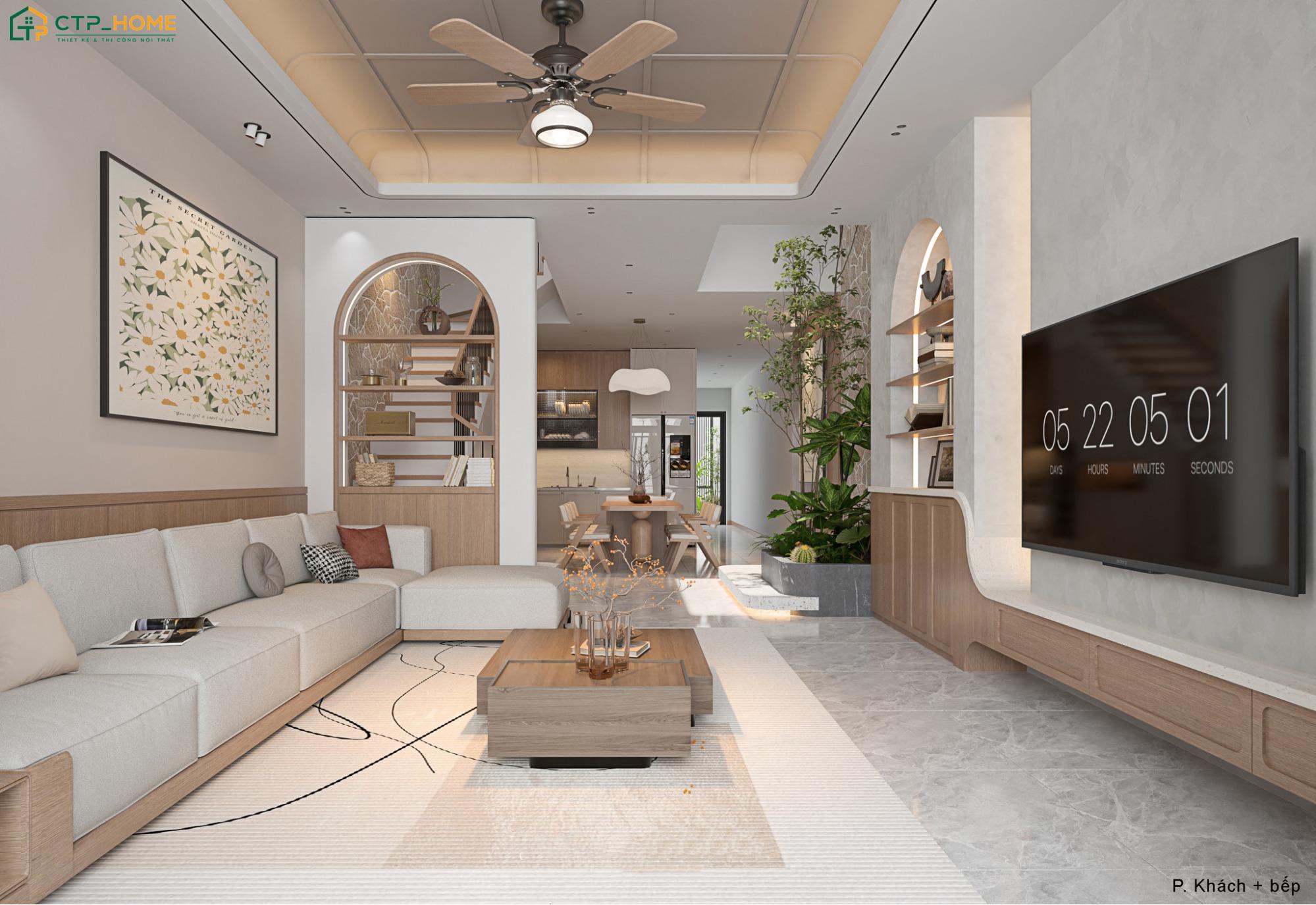 Sử dụng vách thạch cao để phân chia phòng khách và bếp 20m2 giúp đảm bảo tính thẩm mỹ