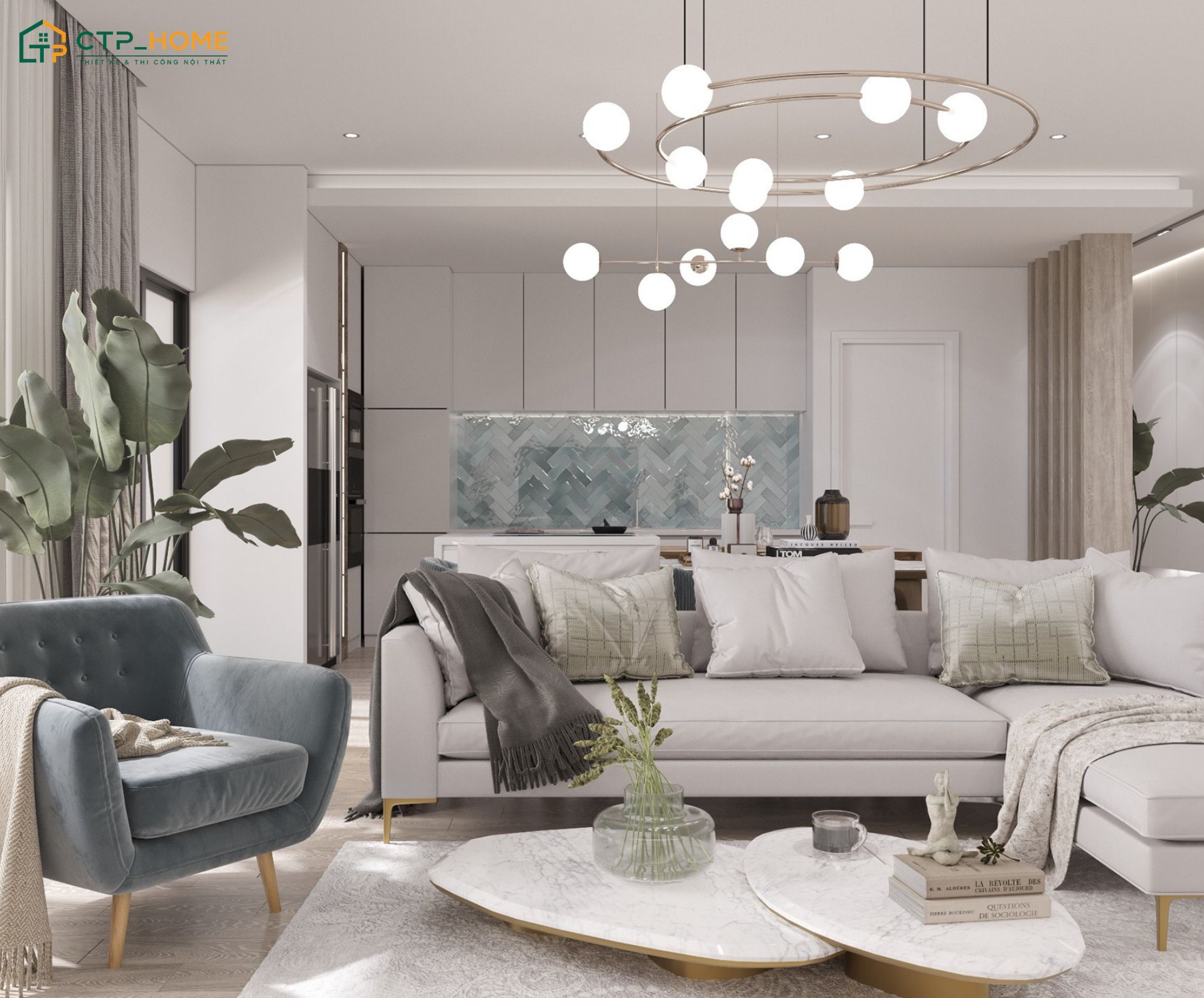 Mẫu thiết kế phòng khách liền bếp 25m2 cho nhà cấp 4 thường sử dụng đồ nội thất có kích thước nhỏ gọn