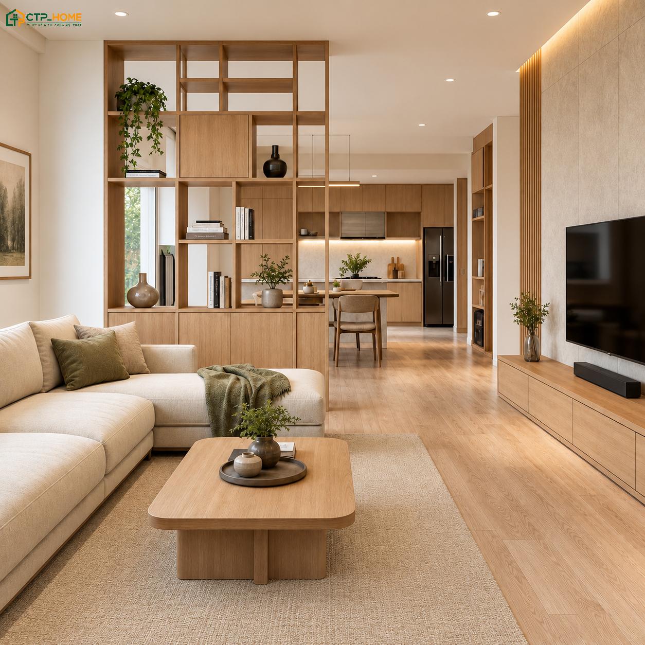 Sử dụng vách ngăn giúp phân chia không gian hợp lý mà vẫn giữ được sự thông thoáng, liền mạch