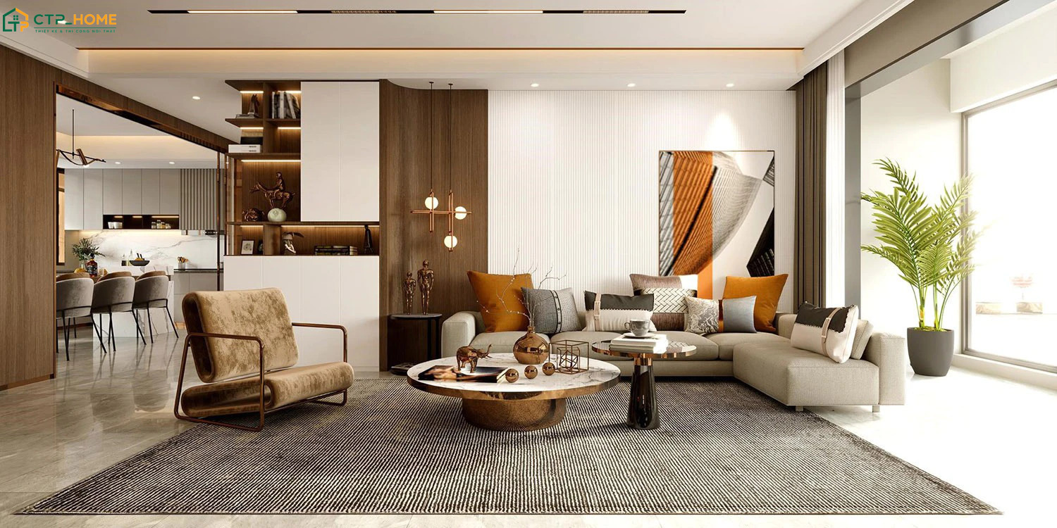 Mẫu thiết kế nội thất phòng khách liền bếp 40m2 cho chung cư sẽ mang đến một không gian sống hiện đại và tiện nghi