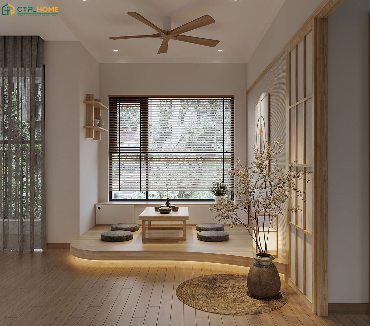 Các chi tiết trang trí được bố trí vừa phải để phòng khách có điểm nhấn nhưng vẫn luôn gọn gàng
