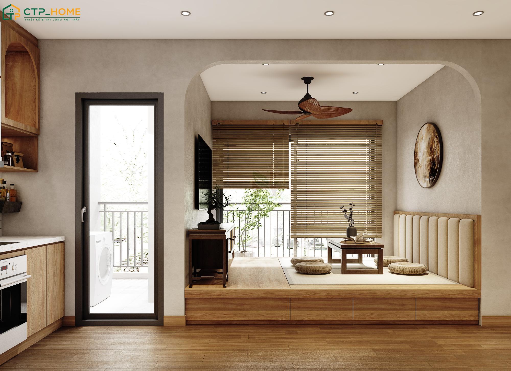 Sử dụng nội thất có thiết kế nhỏ gọn giúp không gian phòng khách ngồi bệt luôn thông thoáng