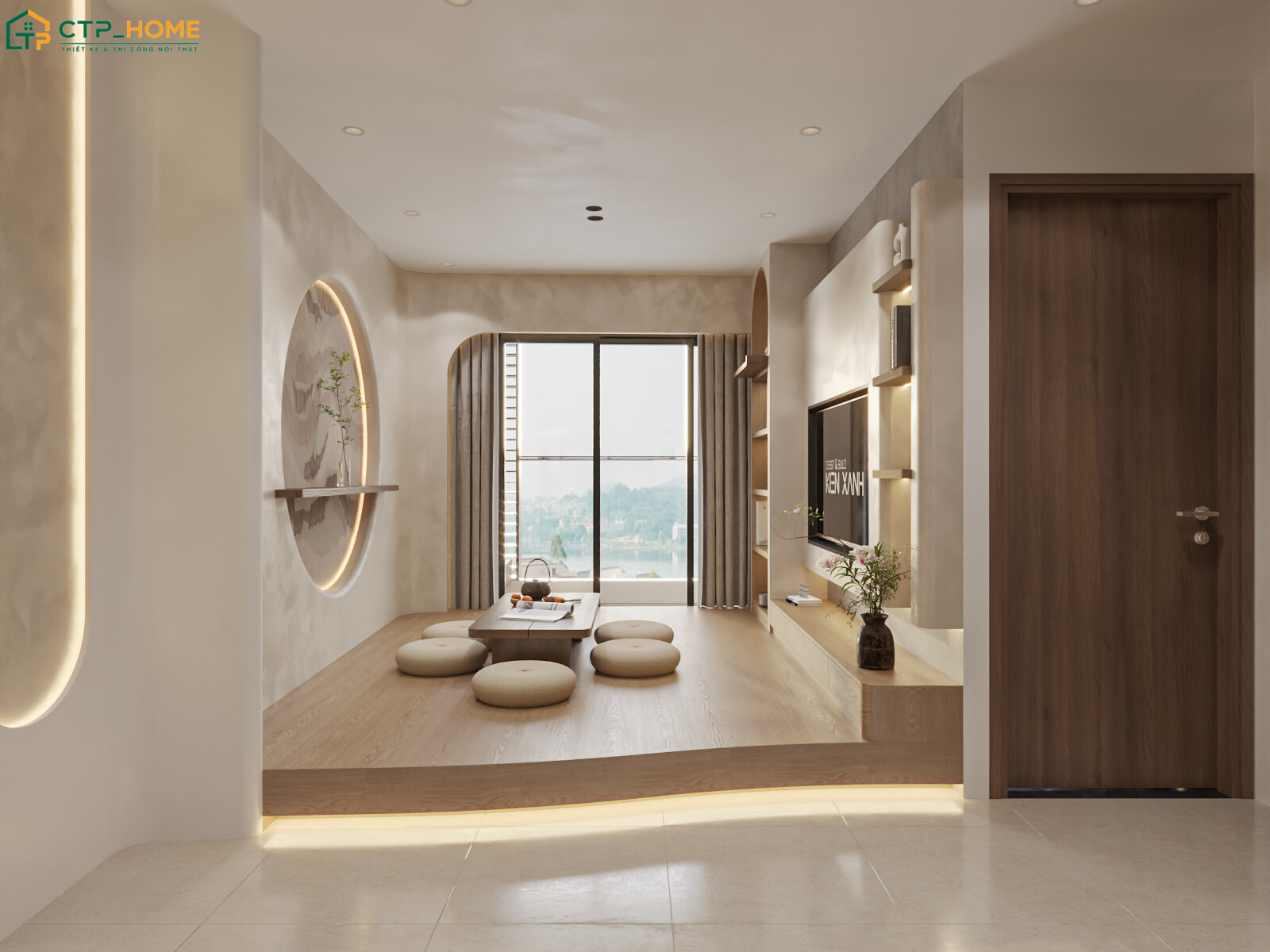 Mẫu thiết kế phòng khách ngồi bệt Nhật Bản sẽ tận dụng ánh sáng tự nhiên để gia tăng sự thông thoáng