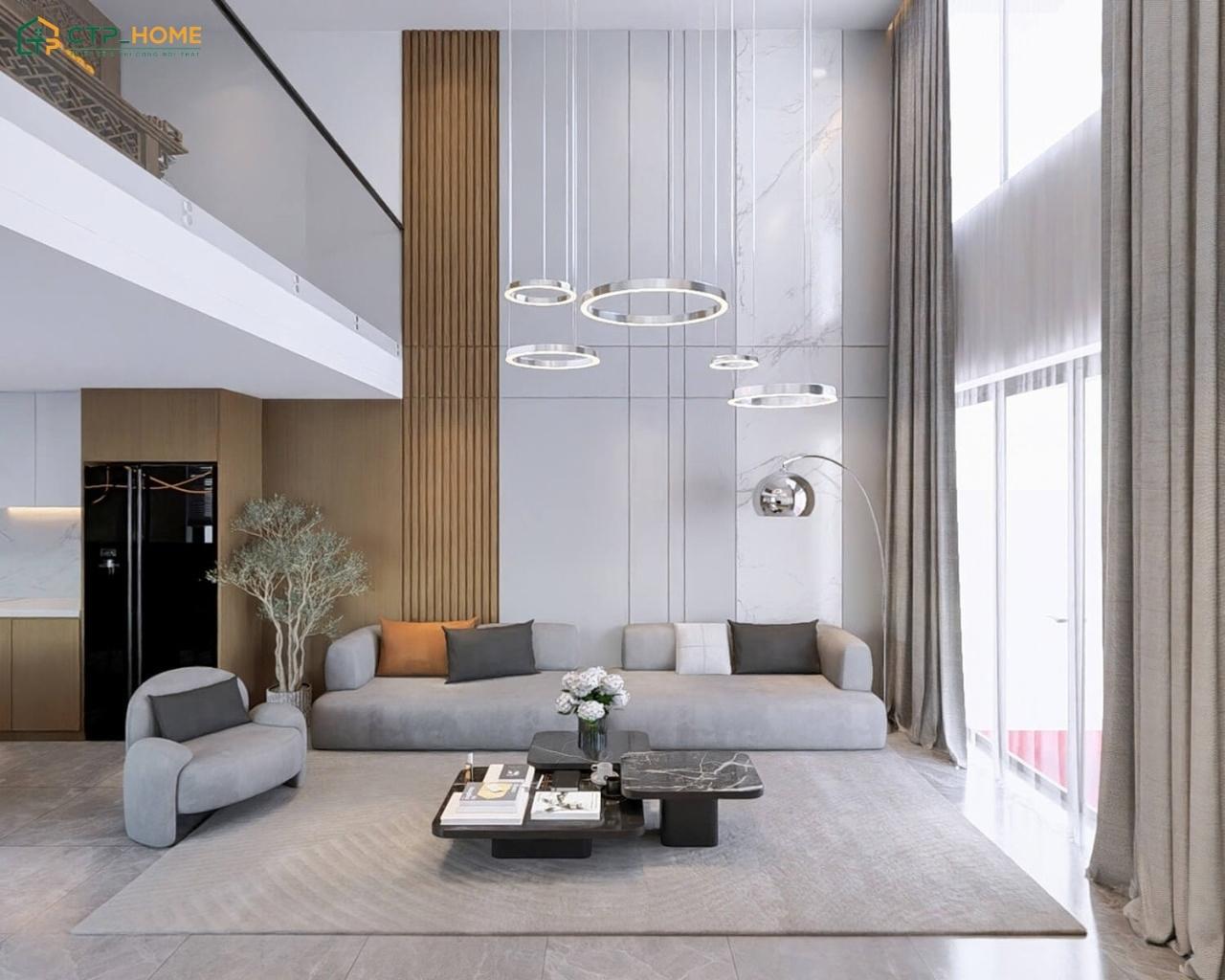 Mẫu thiết kế nội thất phòng khách gác lửng đẹp hiện đại thường ưu tiên xu hướng mở