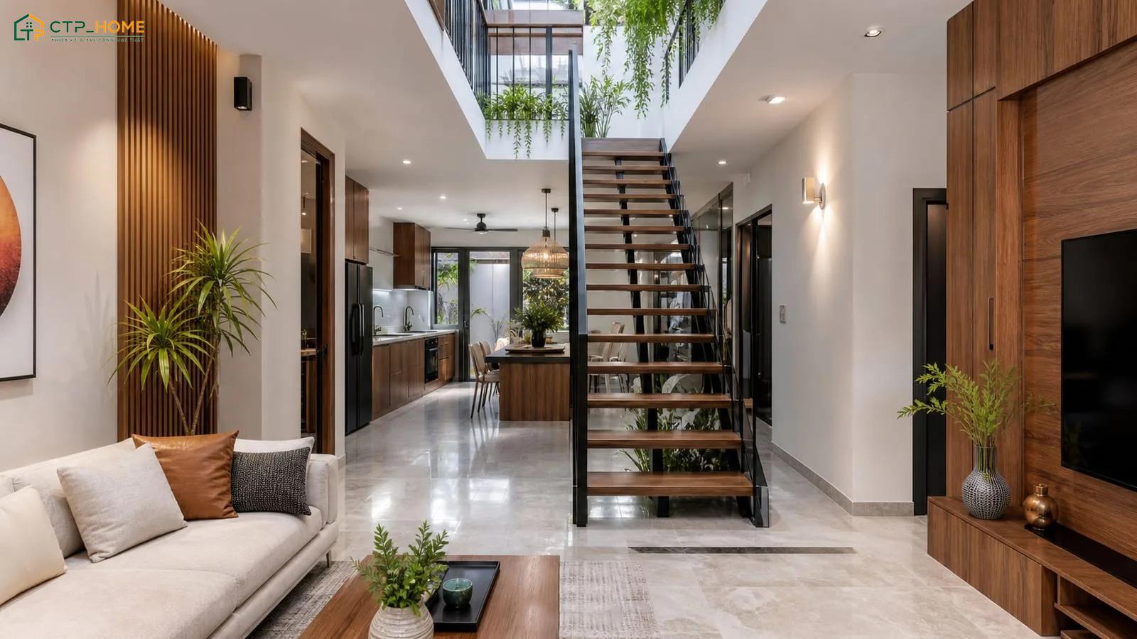 Sử dụng đồ nội thất gỗ màu nâu một cách khéo léo sẽ giúp tạo điểm nhấn và gia tăng tính thẩm mỹ
