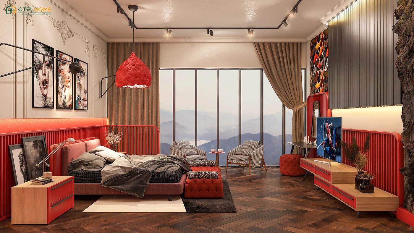 Màu vàng sẽ được bố trí ở những chi tiết decor như đèn ngủ, khung gương để tạo điểm nhấn