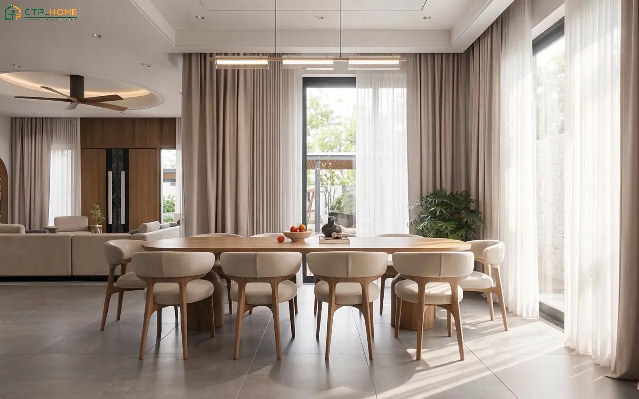 Mẫu thiết kế trang trí nội thất biệt thự nhà vườn kiểu Nhật sử dụng chất liệu gỗ mộc mạc để tạo cảm giác ấm cúng