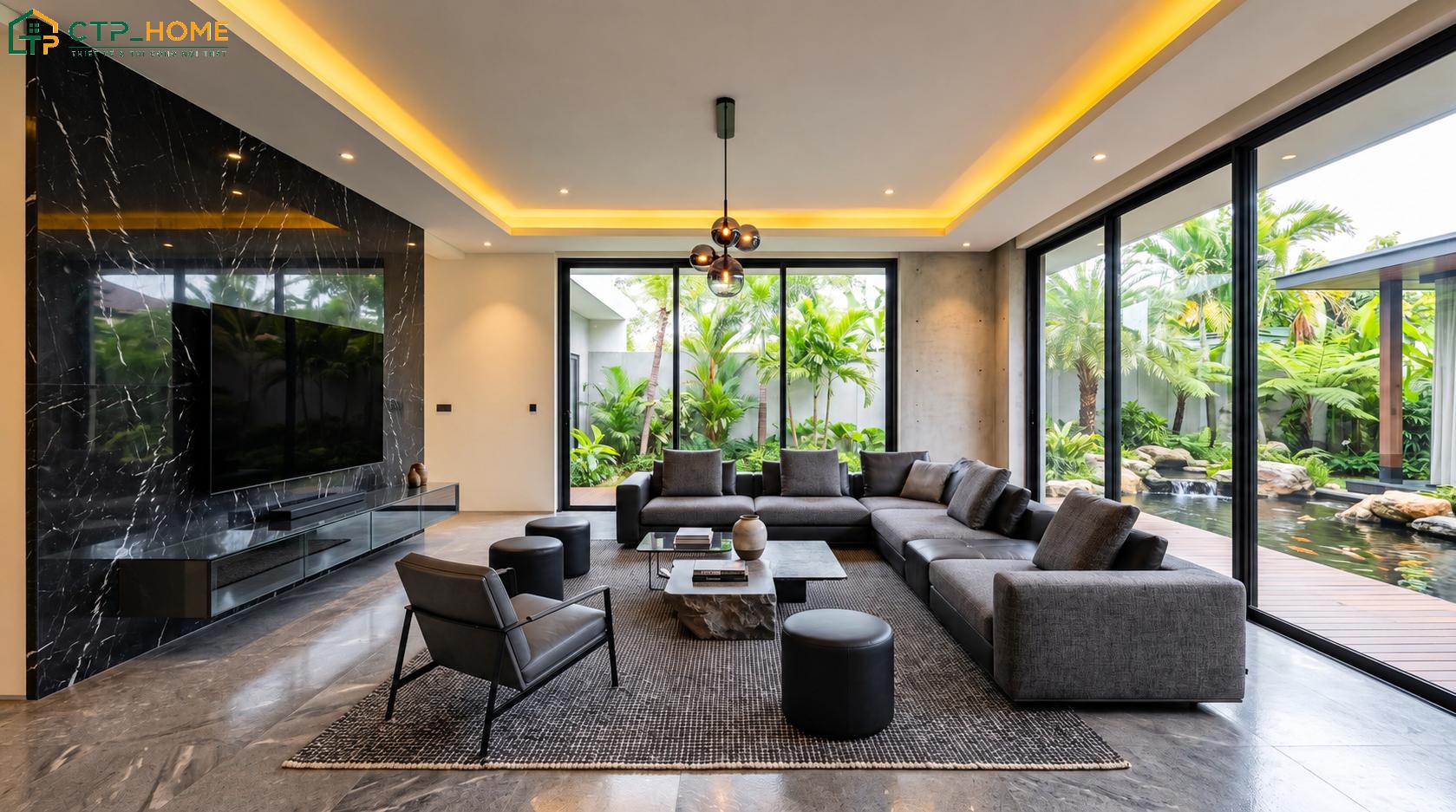 Mẫu thiết kế trang trí nội thất biệt thự nhà vườn cần đảm bảo sự hài hòa với cảnh quan xung quanh