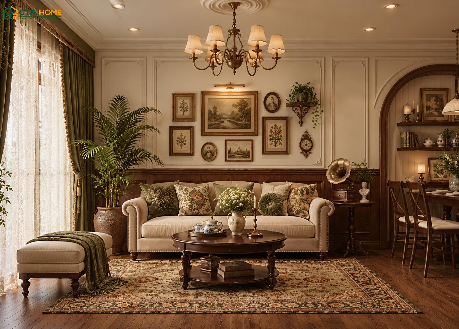 Mẫu thiết kế phòng khách 20m2 phong cách Vintage mang vẻ đẹp hoài cổ với các món nội thất mộc mạc